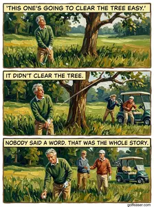 He was already telling the story before he swung. Then the branch took it back — and why the silence that followed said more than a laugh ever could.