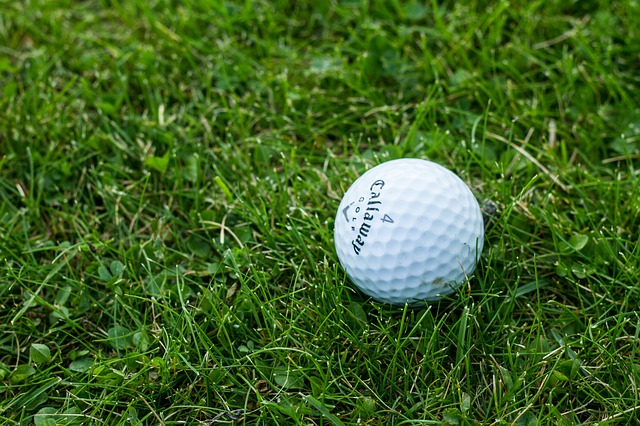 A white Callaway golf ball in the first cut A white Callaway golf ball in the first cut