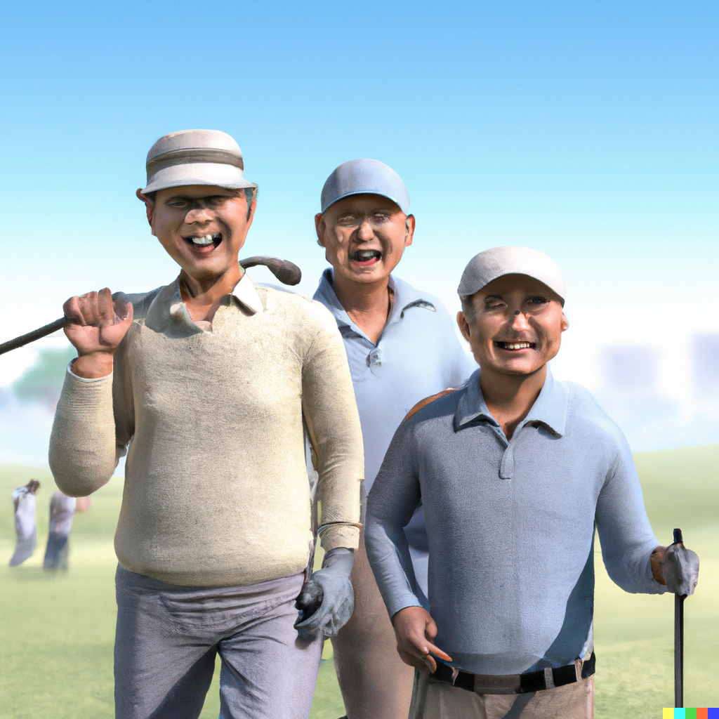Animated older happy male golfers