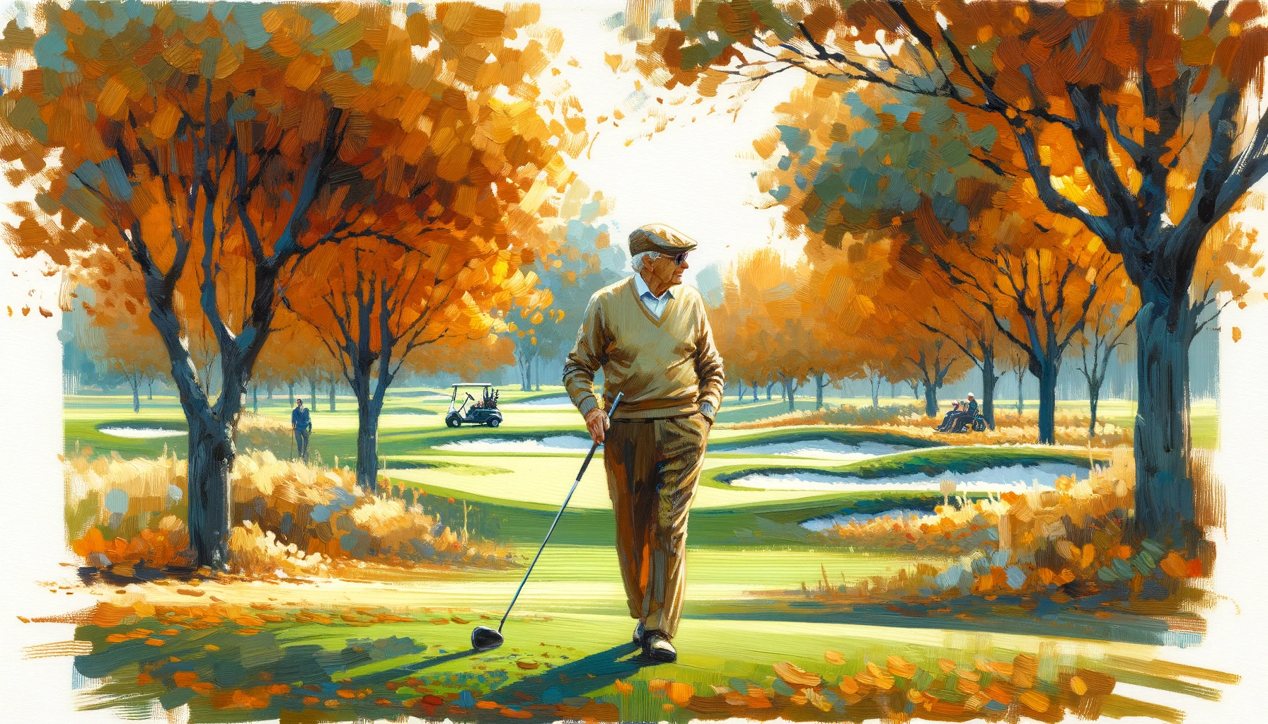 Autumn golfing elderly player