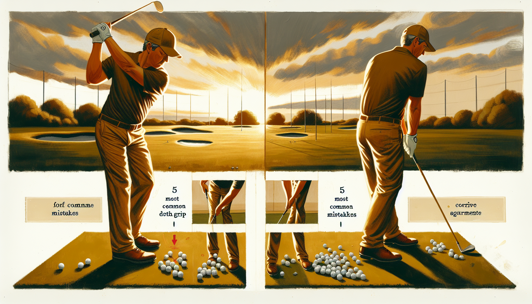 Common beginner golf mistakes demonstration on practice range