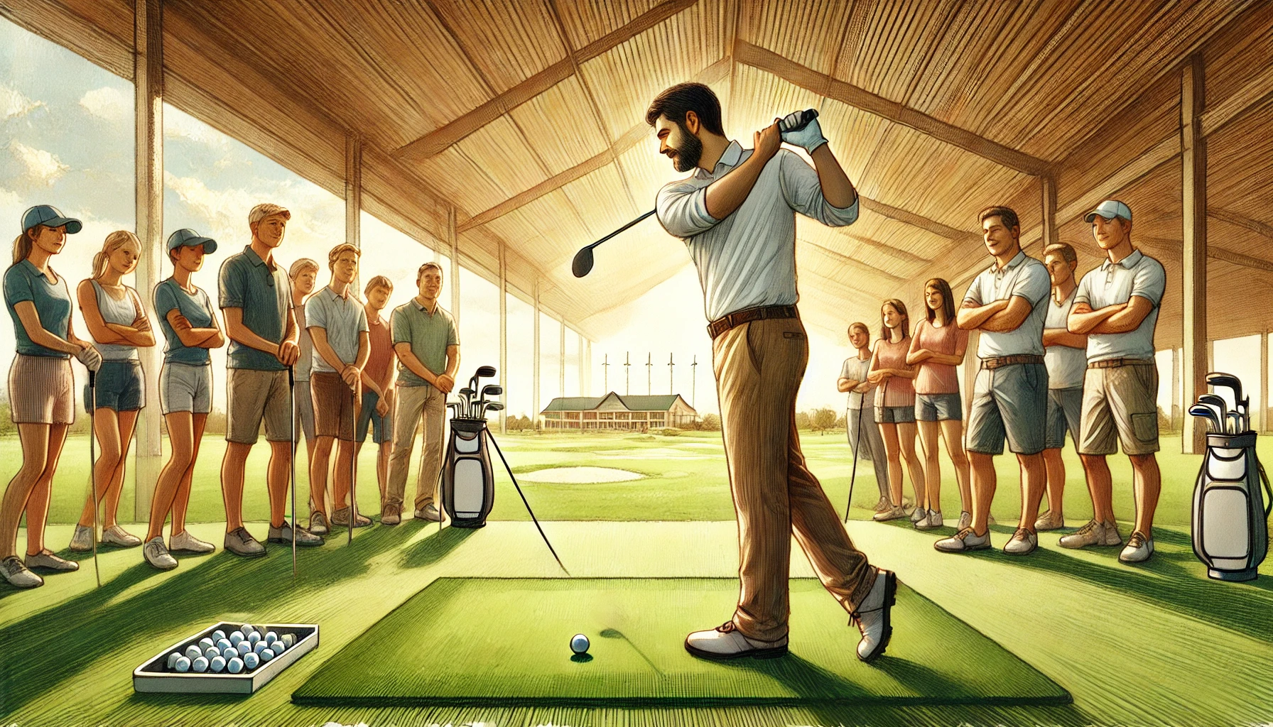 Beginner golfer learns proper stance and grip