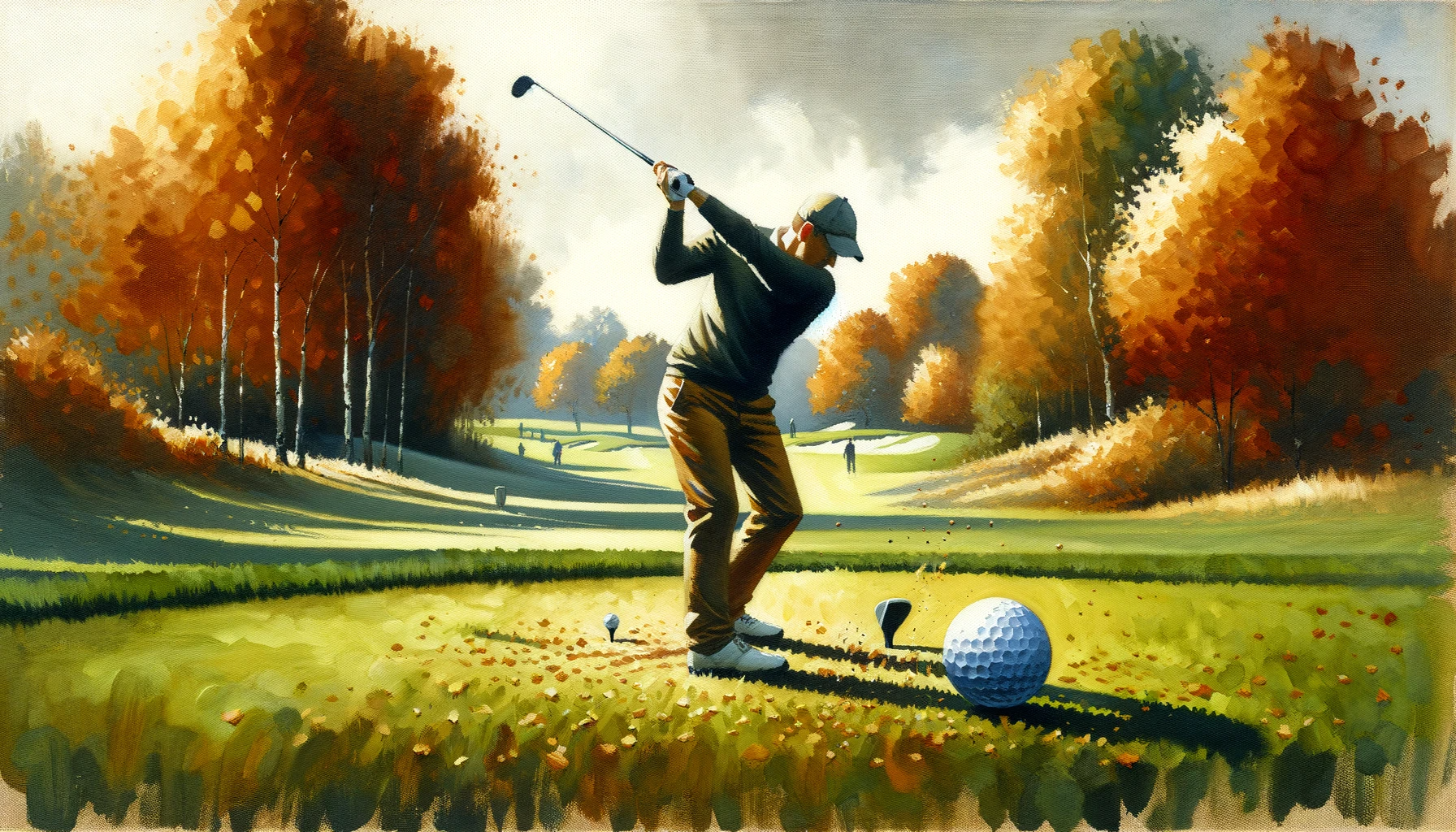 Beginner golfer mid swing