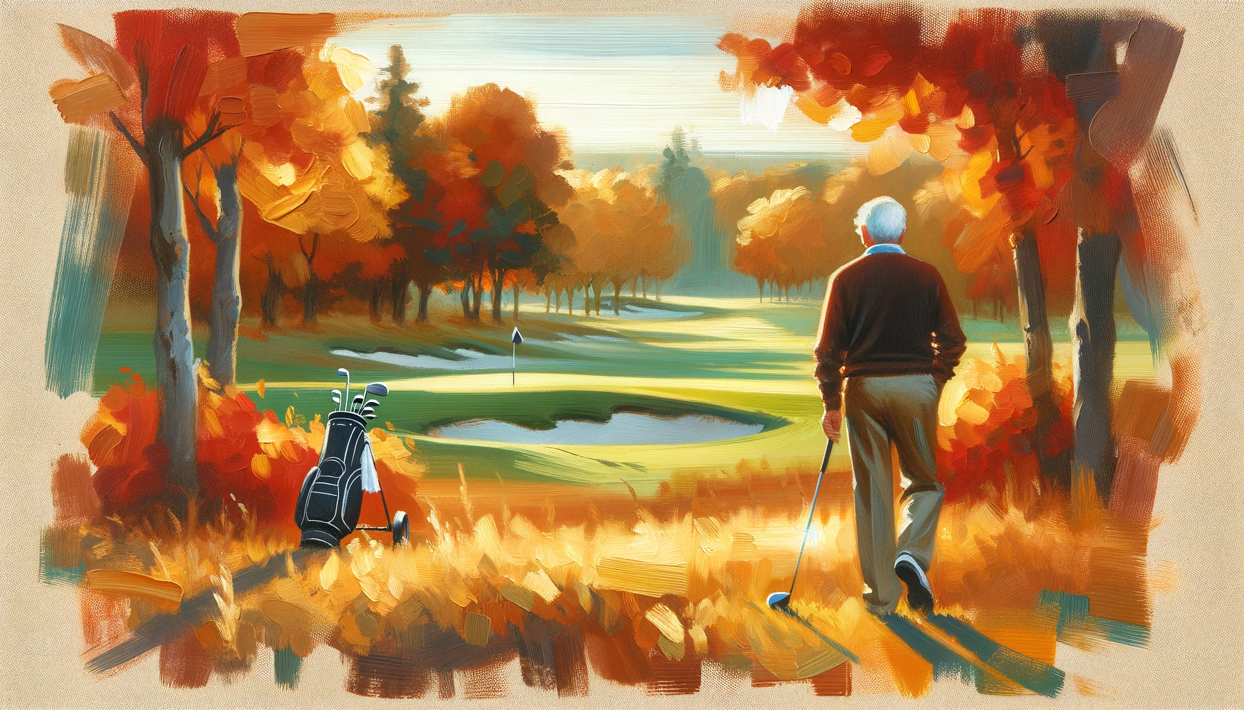 Elderly golfer autumn golf course
