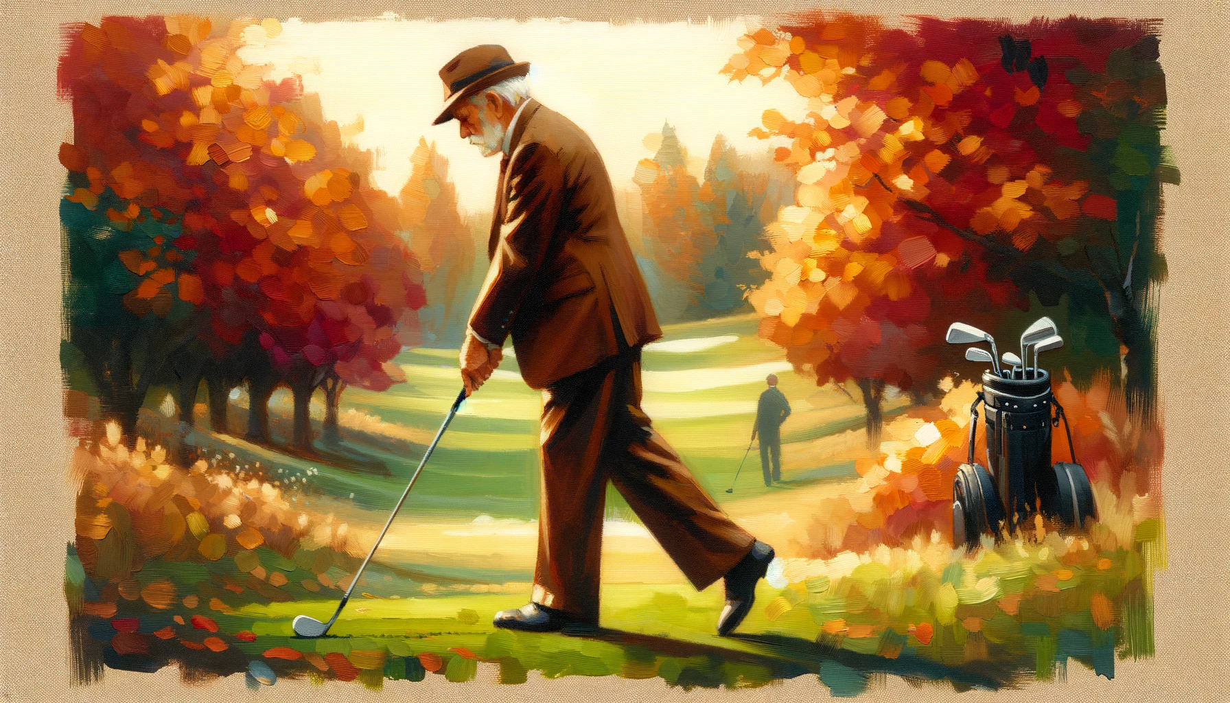 Elderly golfer in autumn on golf course