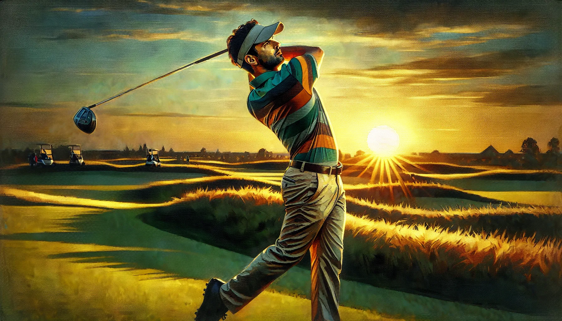 An enthusiastic golfer taking a big swing at the ball. An enthusiastic golfer taking a big swing at the ball.