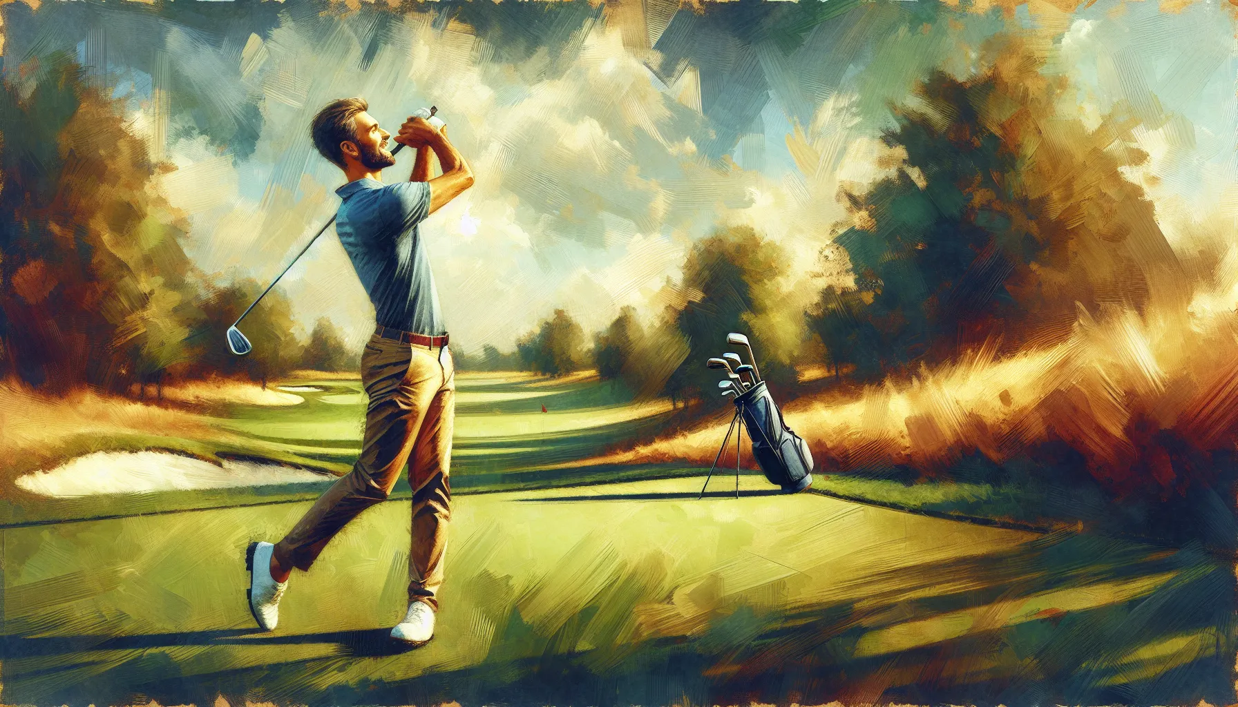 An excited golfer hitting a long drive down the fairway. An excited golfer hitting a long drive down the fairway.