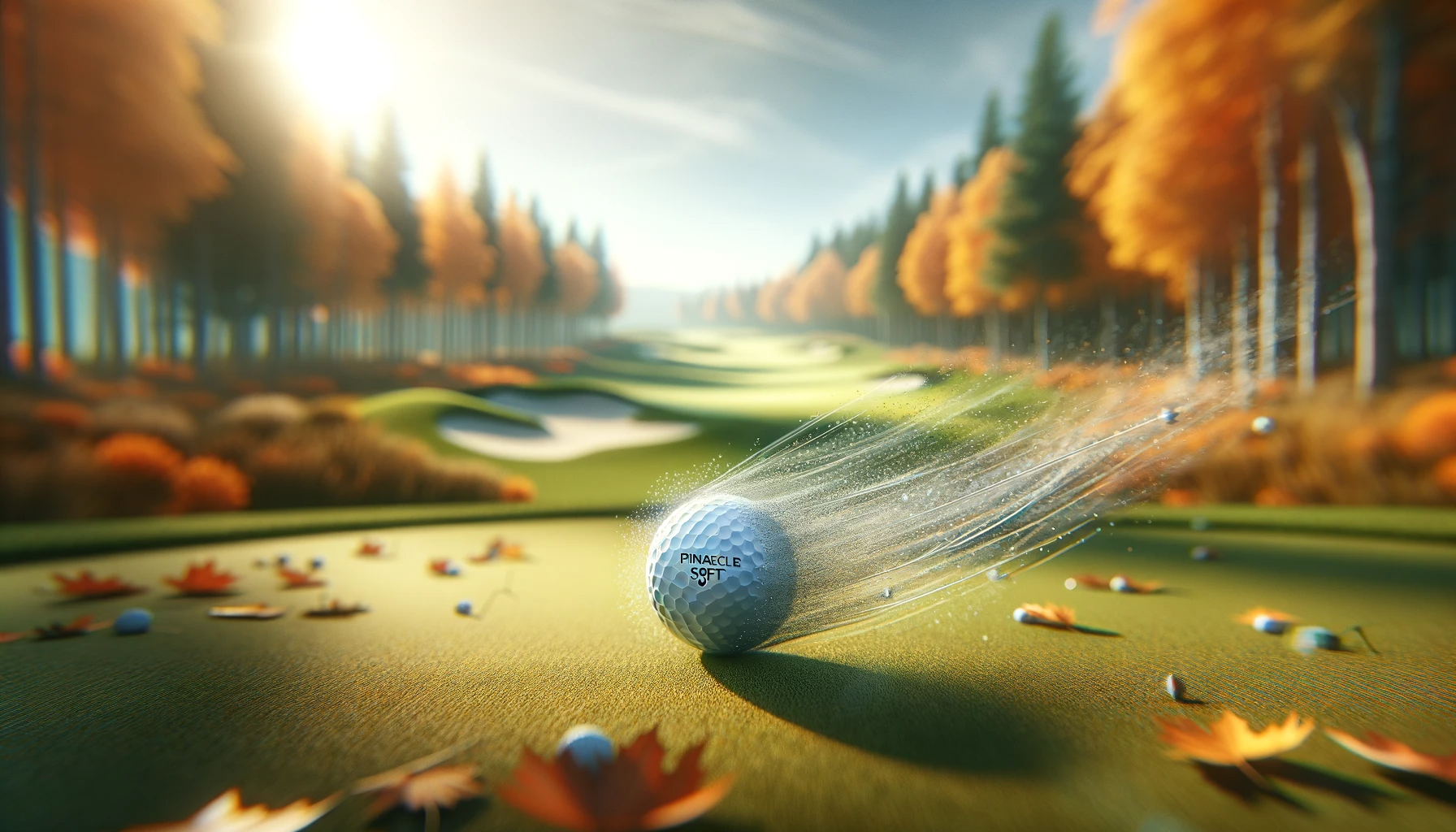 Golf ball mid flight autumn sky