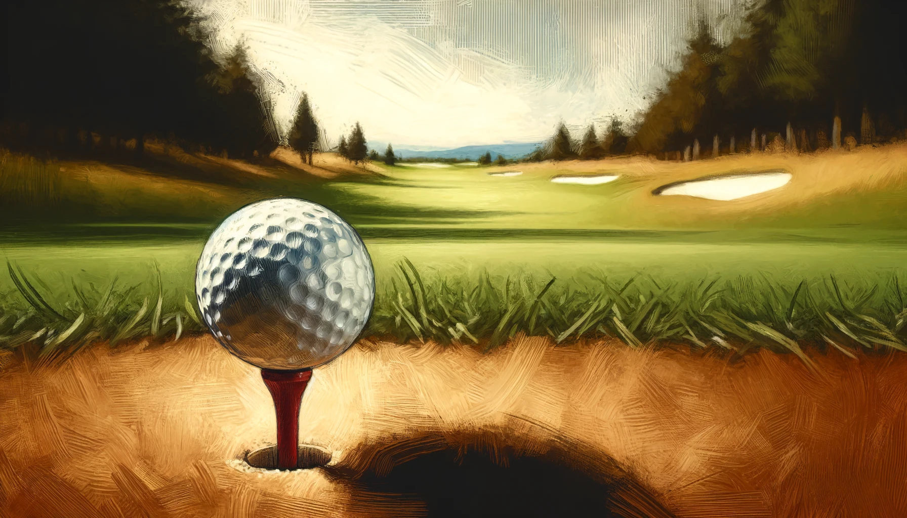 Golf ball on tee scenic fairway