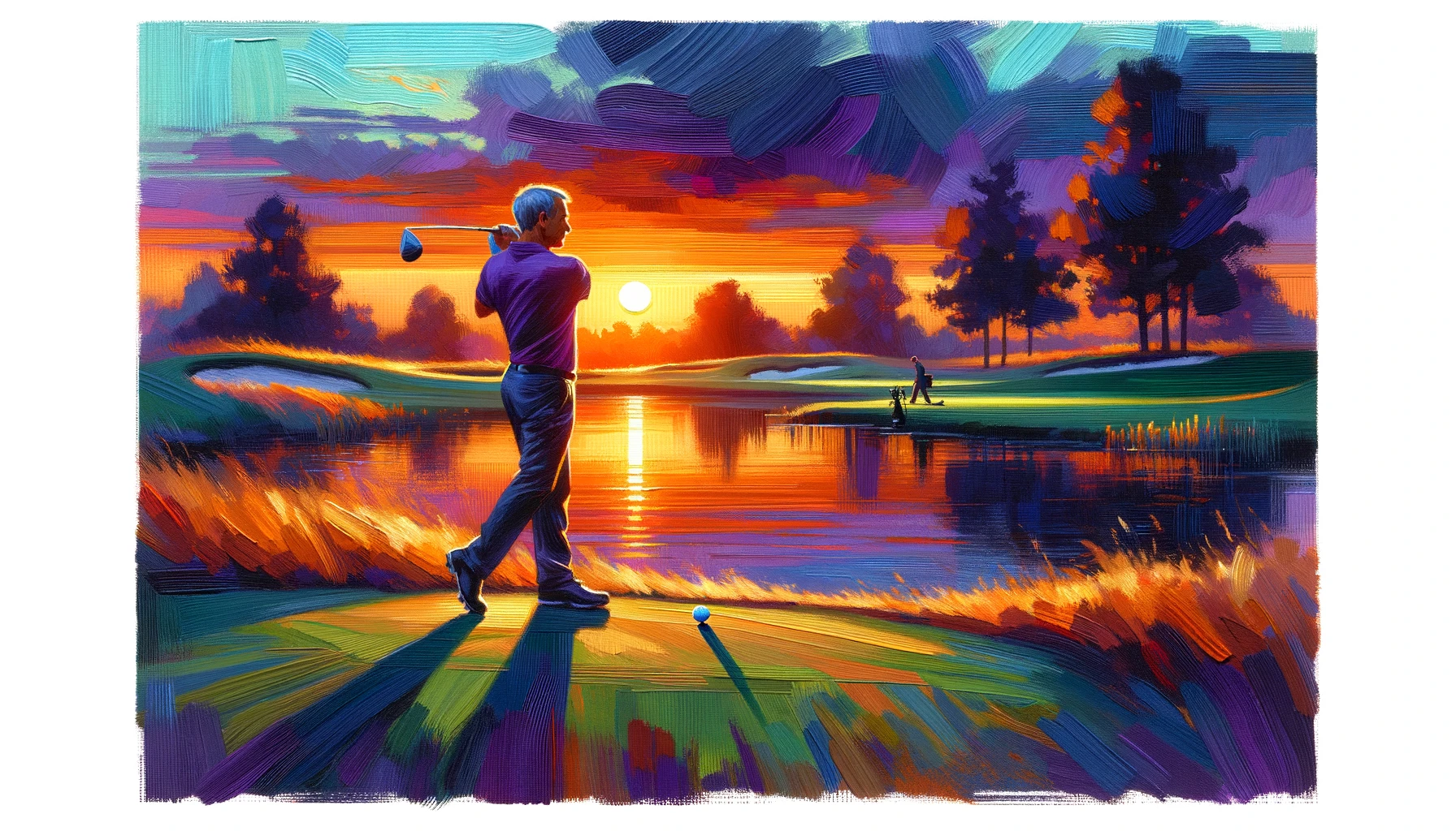 Golf impact bag sunset swing