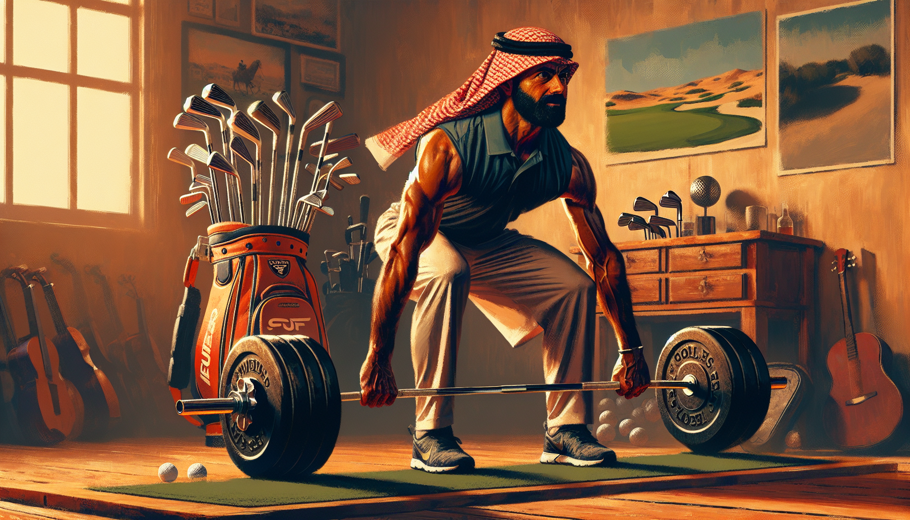 Weekend golfer performing golf-specific weight training exercises for increased driving distance