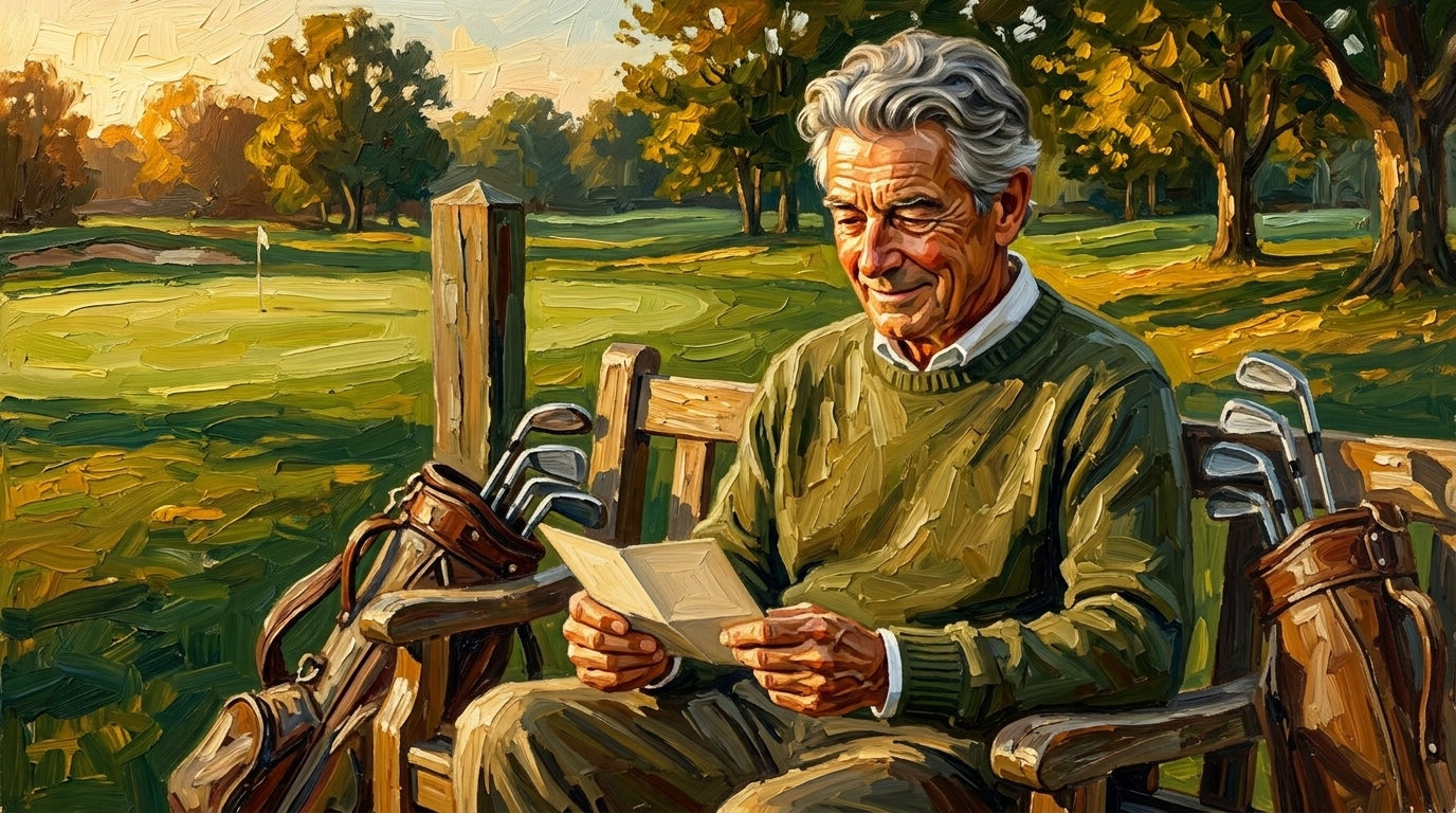Weekend golfer sitting on a bench beside a golf green holding a scorecard, representing what an 18 handicap golfer means