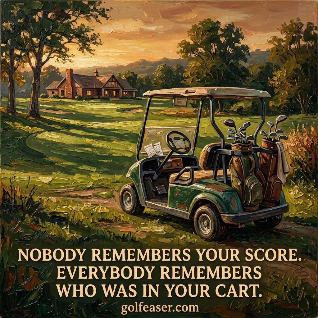 "Nobody remembers your score. Everybody remembers who was in your cart." — a Golfeaser quote card