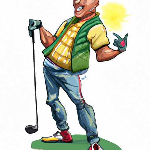 Golfer all pumped up on the green