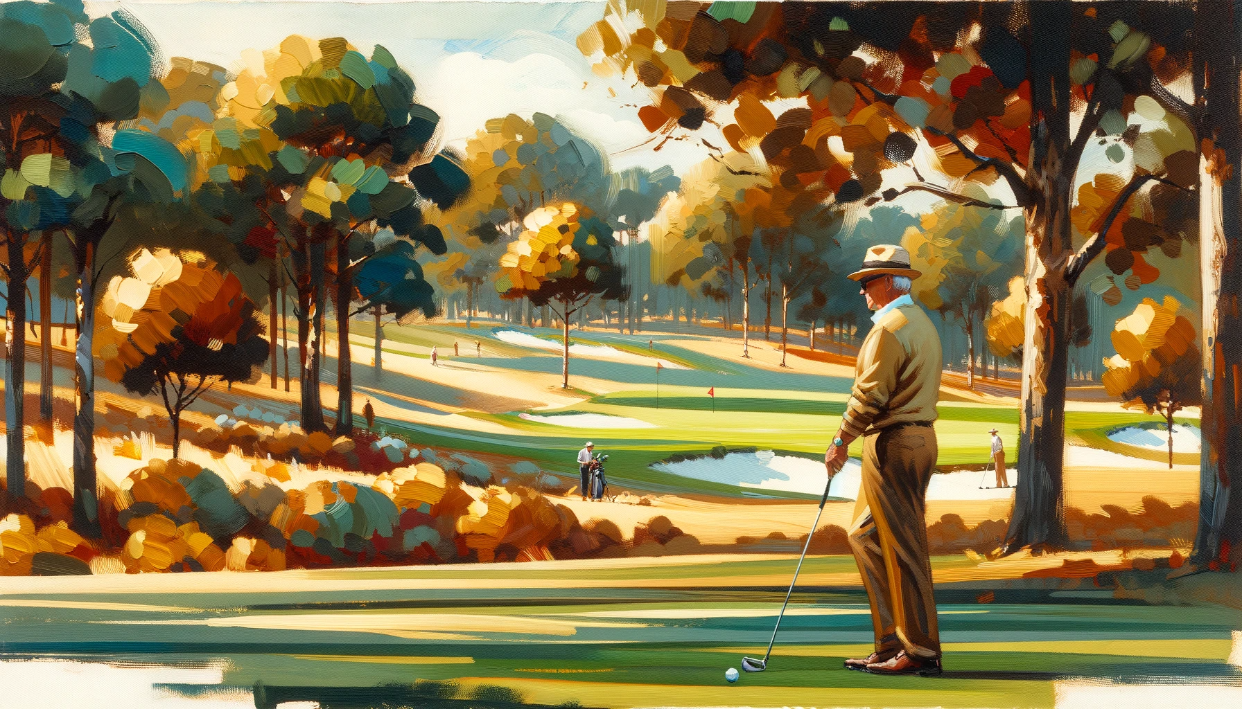 Golfer amidst autumn trees Golfer amidst autumn trees