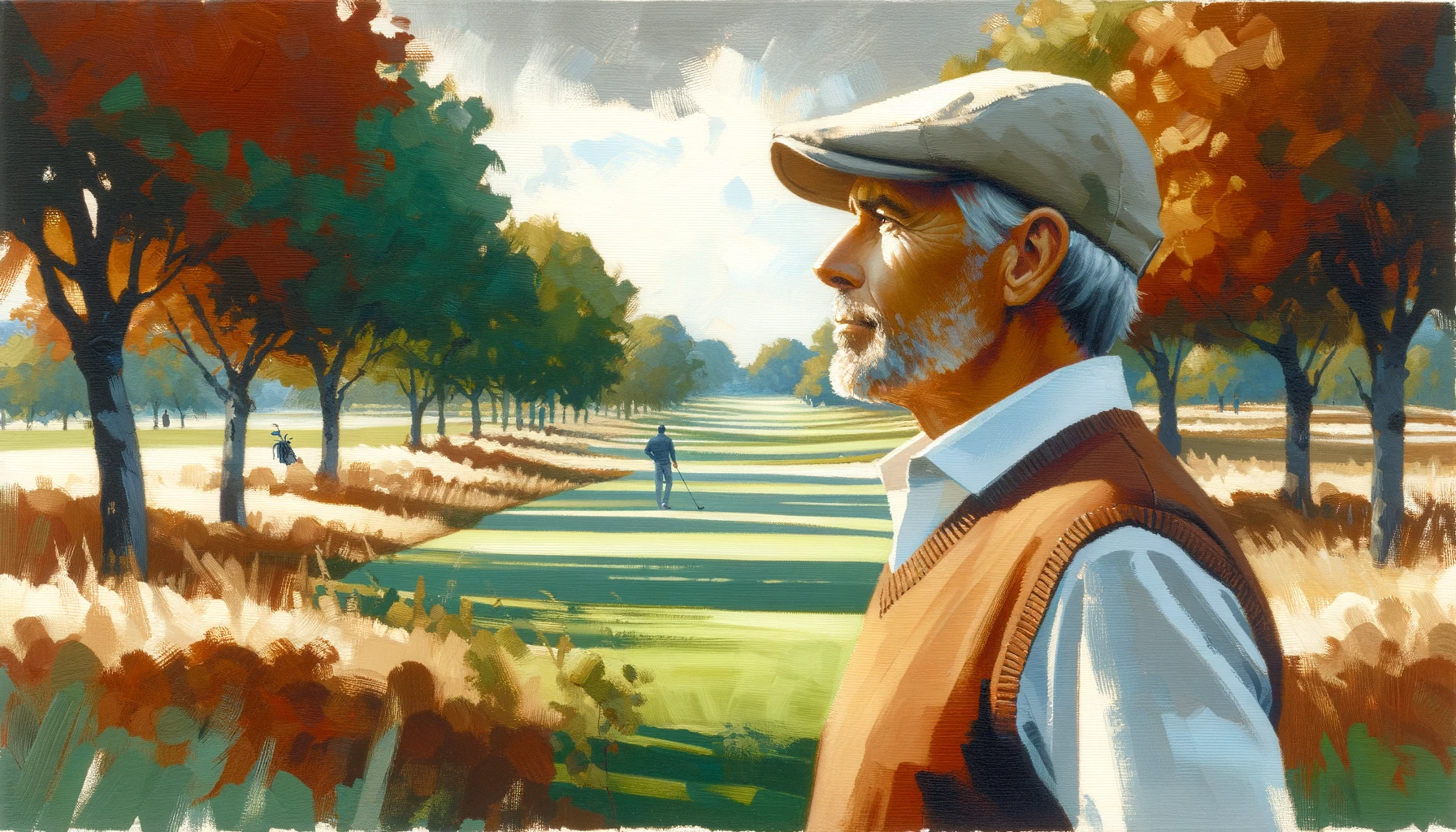 Golfer amidst nature rich textures