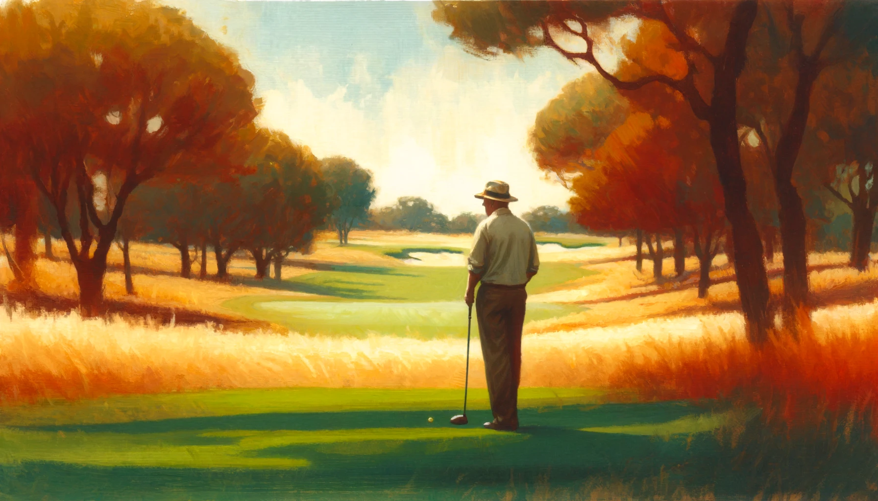 Golfer customizing equipment serene course