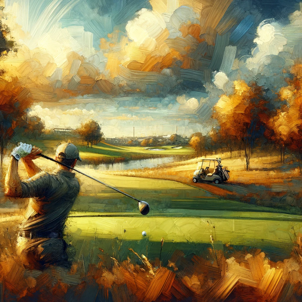 Golfer driving a golf ball scenic background