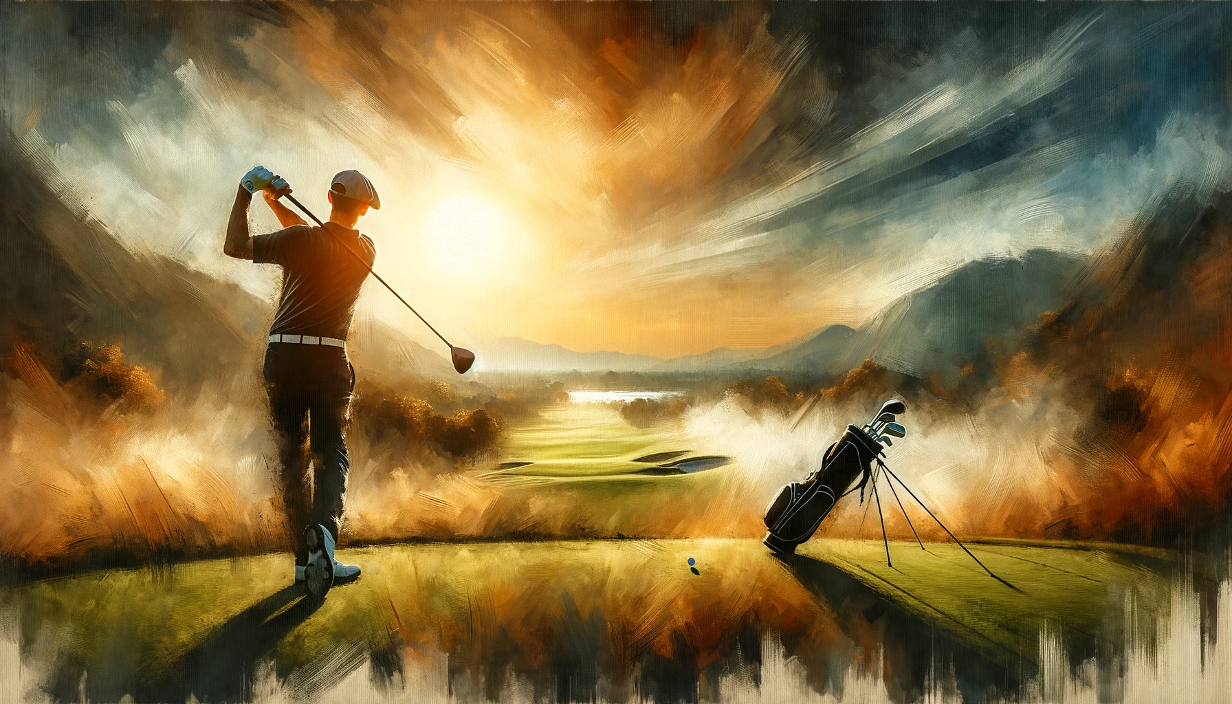 Golfer hitting a long drive on beautiful course