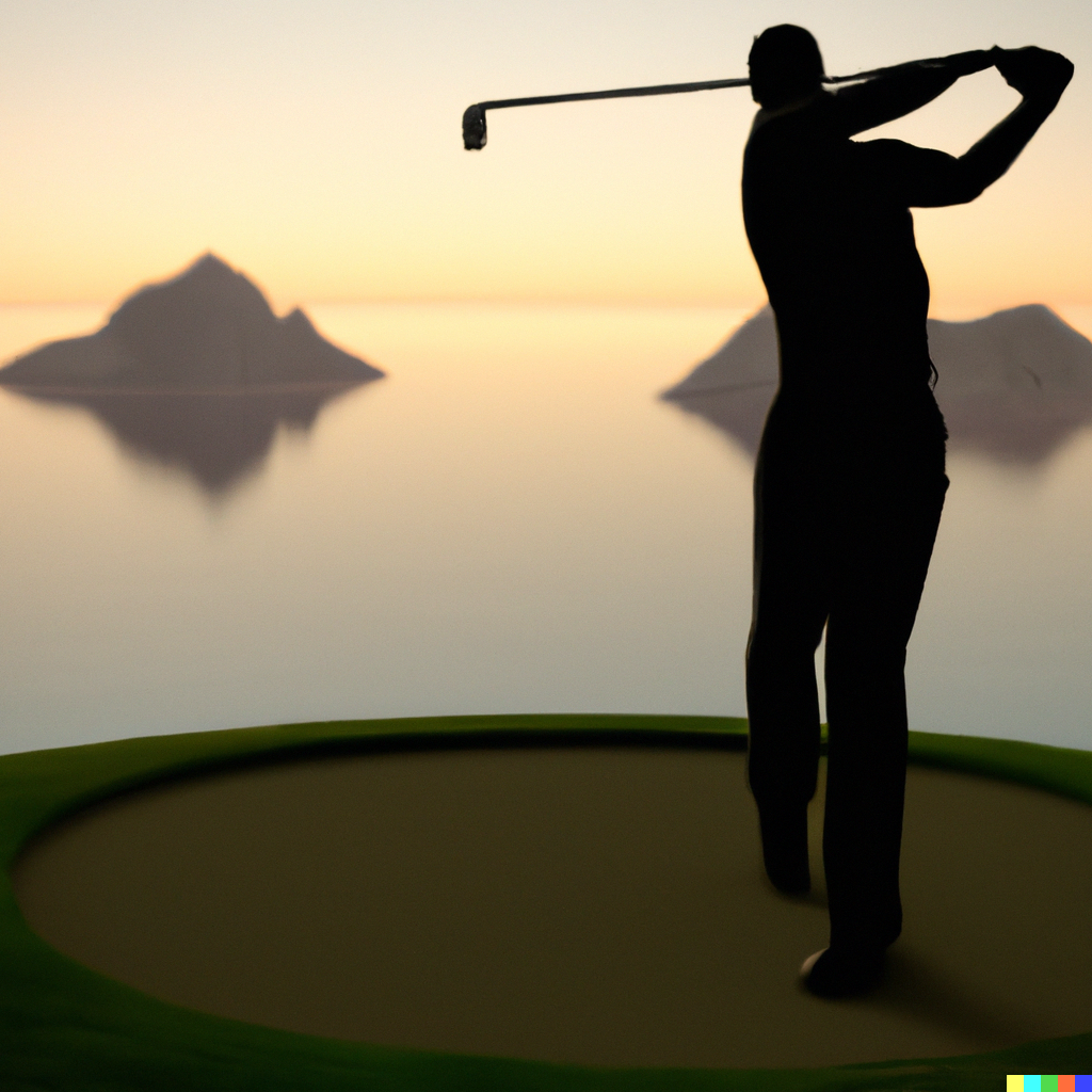 Golfer hitting a tee shot by the sea