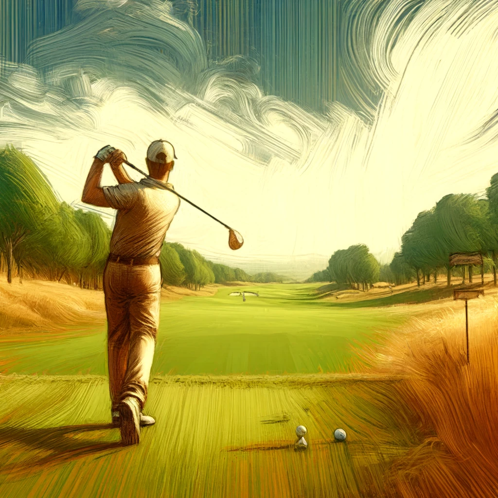 Golfer mid swing golf course Golfer mid swing golf course