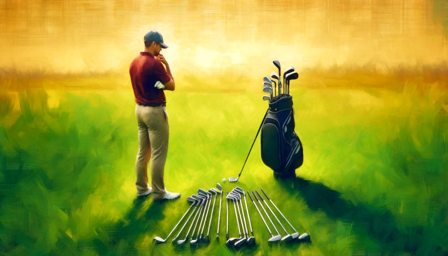 Golfer pondering which club to use Golfer pondering which club to use