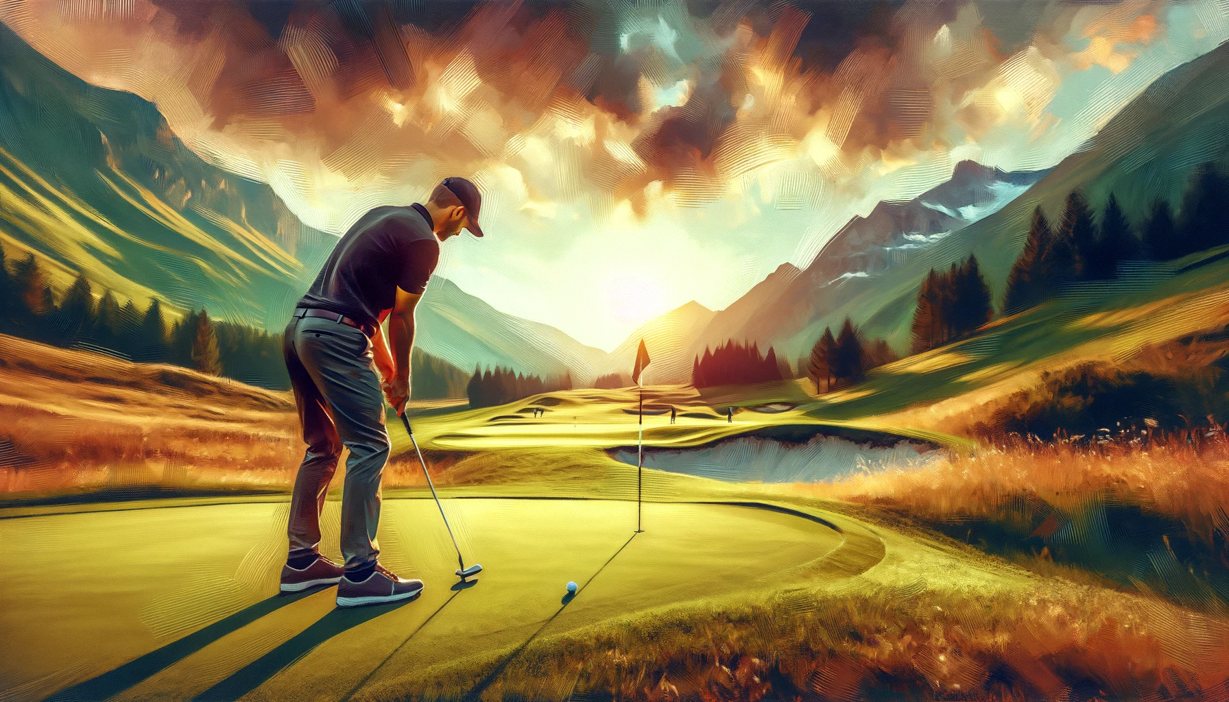 Golfer practicing putting on beautiful course