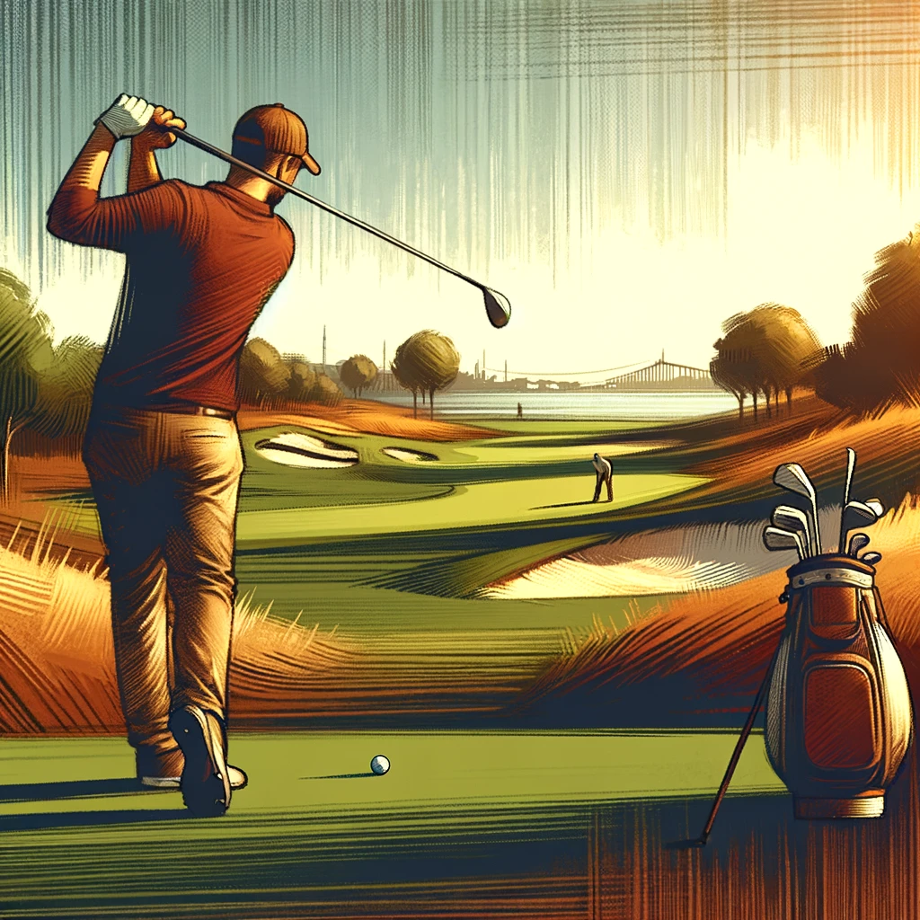Golfer swing sunny course Golfer swing sunny course