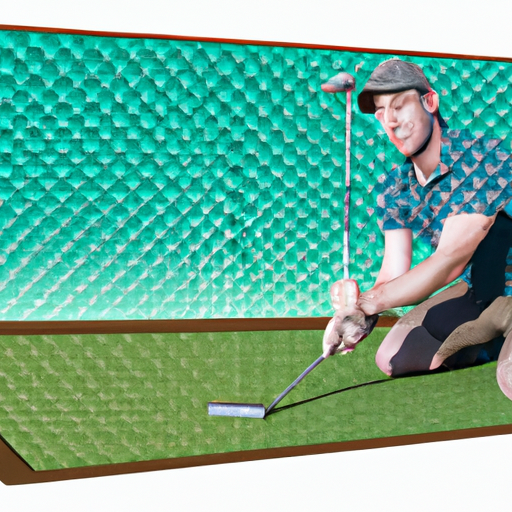 Golfer taking care of his golf mat at home