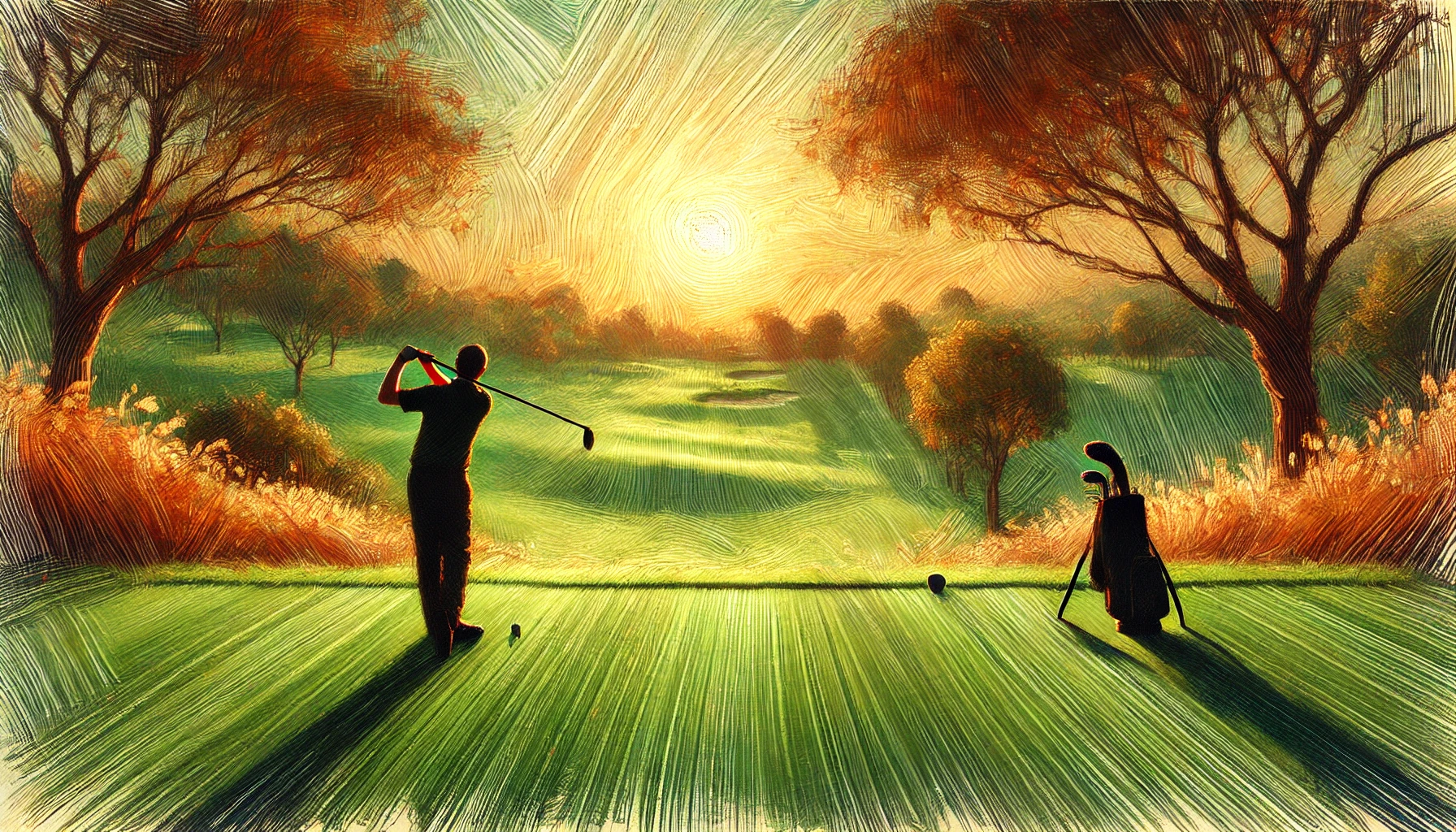 Golfer taking first swing on green golf course Golfer taking first swing on green golf course
