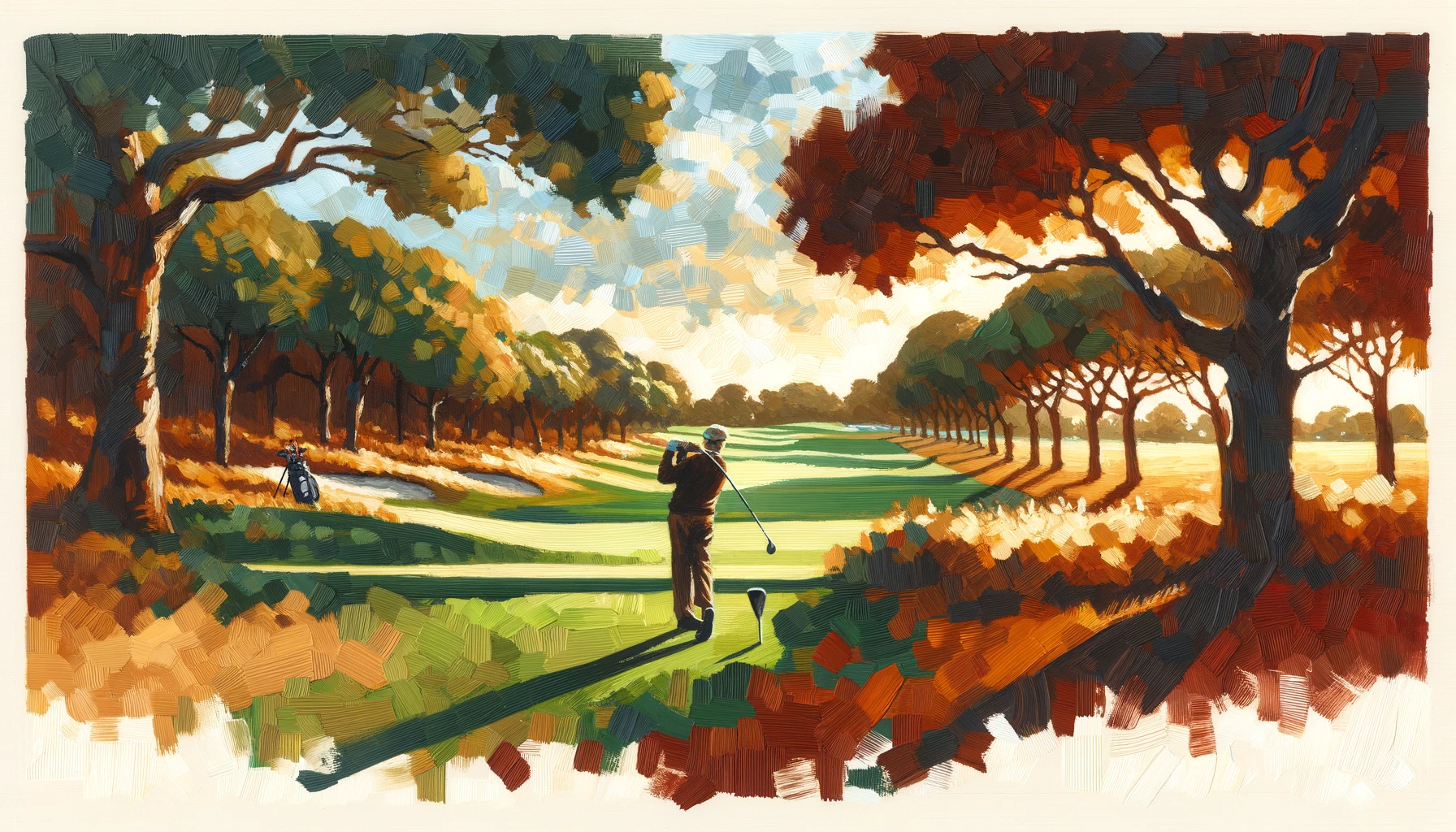 Golfing amidst autumn trees