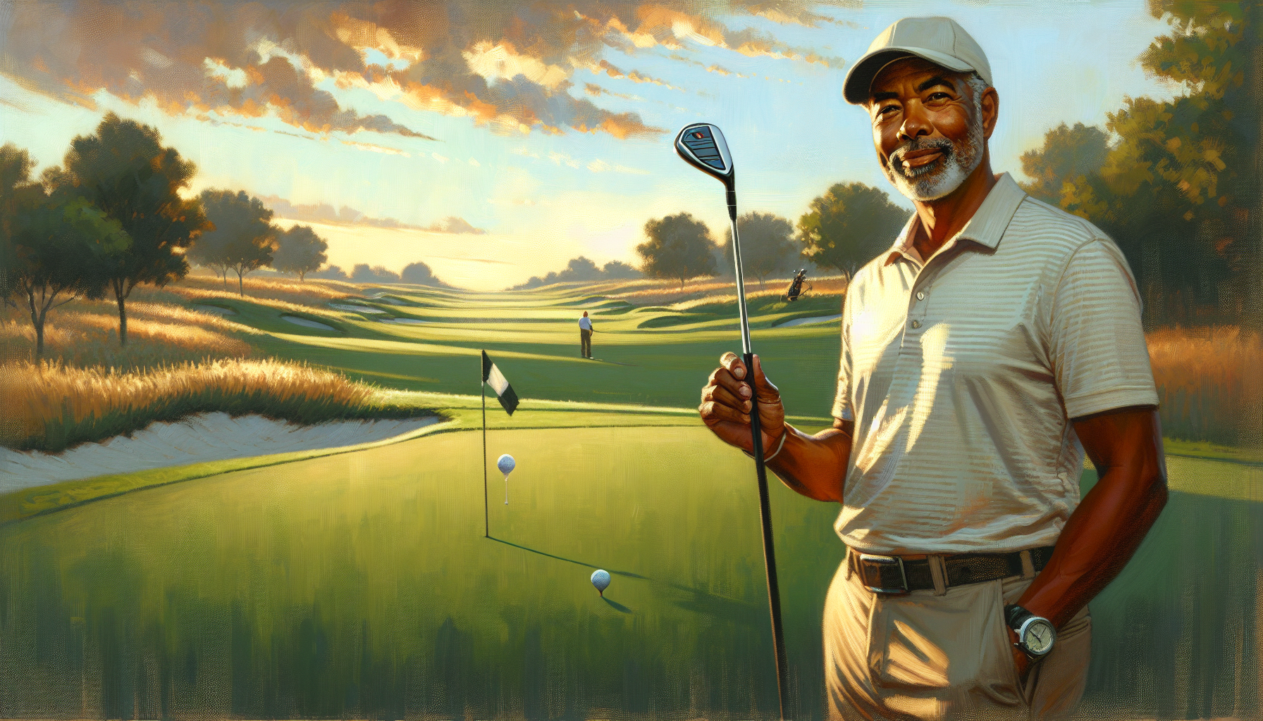 Weekend golfer confidently holding hybrid golf club on fairway with improved ball flight