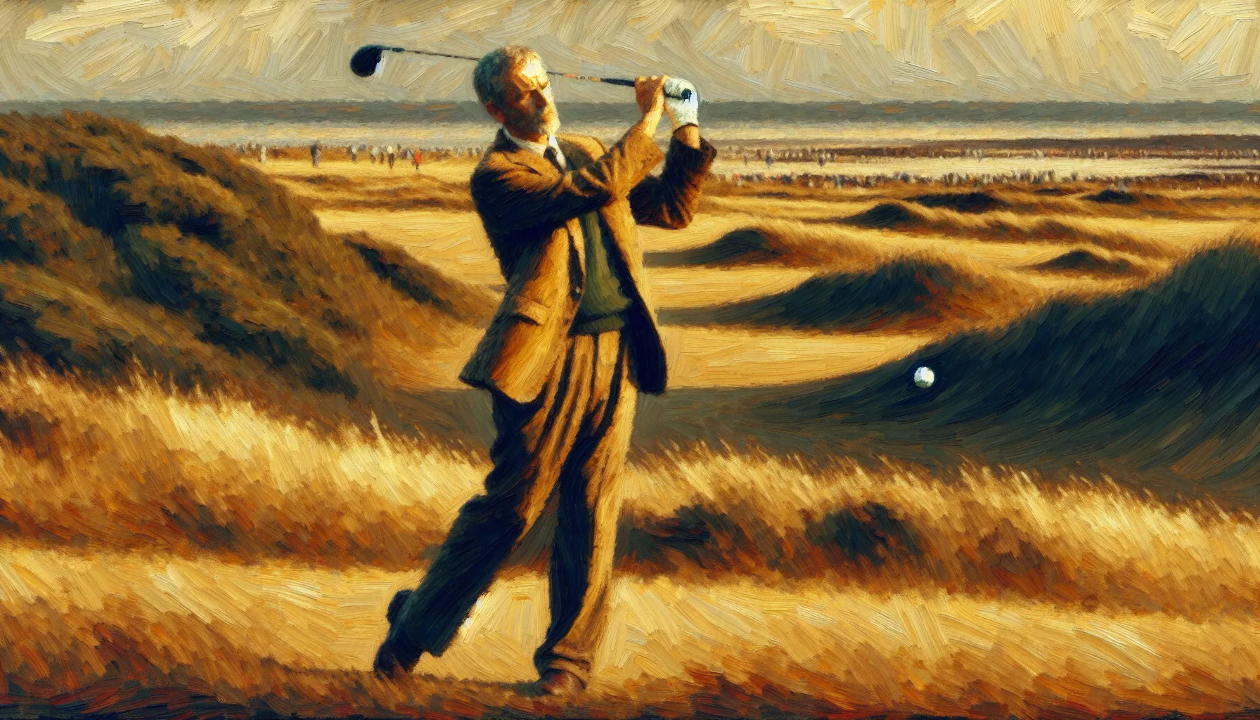A joyful golfer executing a perfect drive down the fairway. A joyful golfer executing a perfect drive down the fairway.
