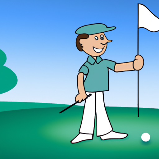 Hand-Drawn Image of a Content Golfer in Polo Shirt and Cap, Playing on a Lush Green Golf Course Under a Sunny Sky.