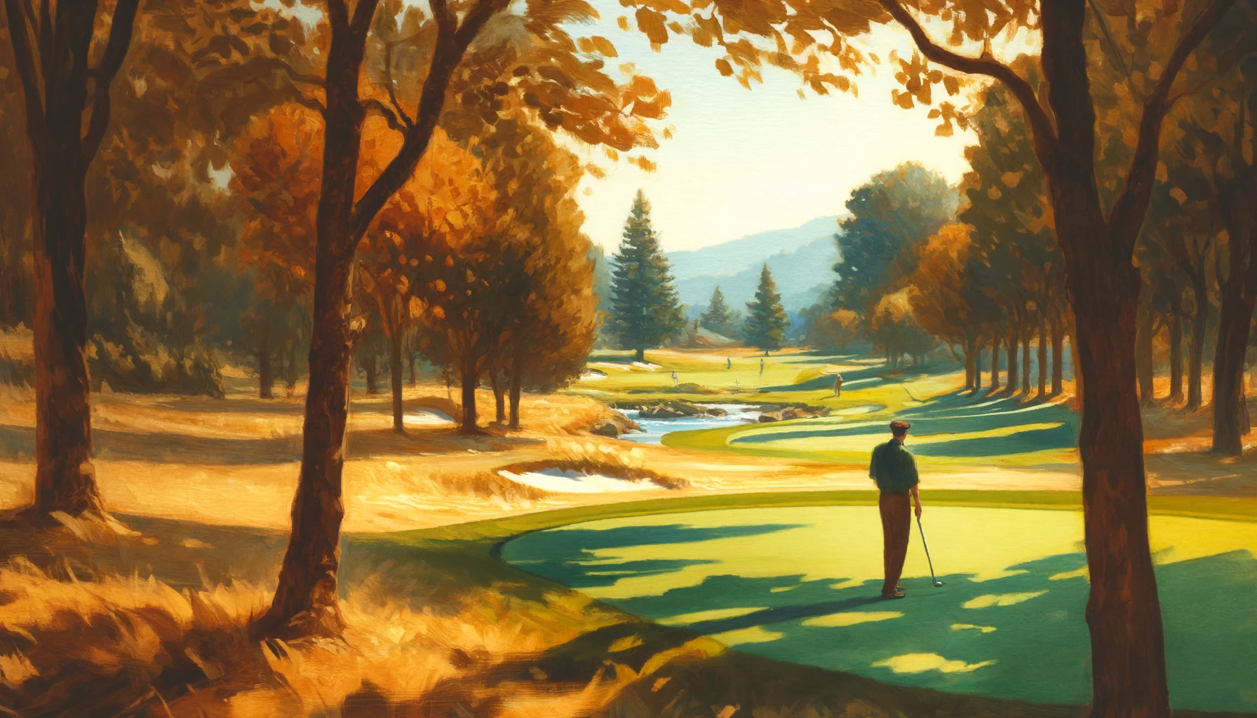 Middle aged golfer finding balance