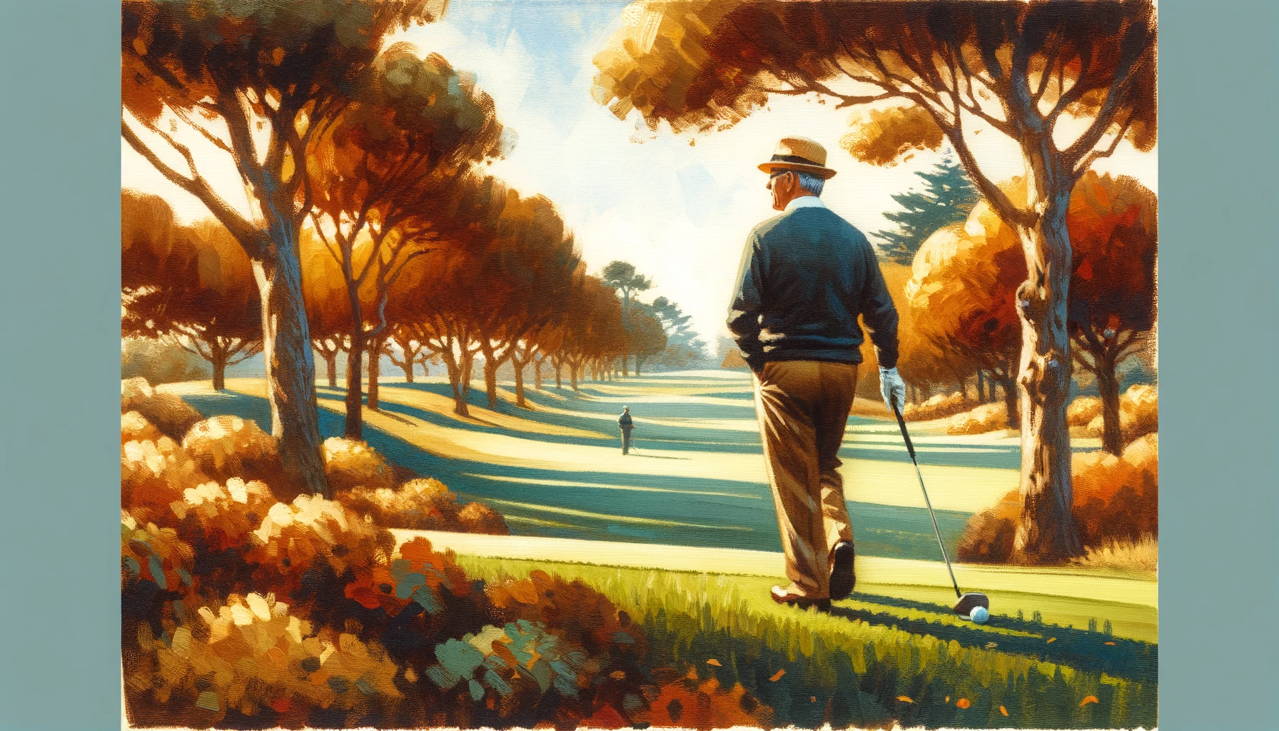 Middle aged golfer warm foliage