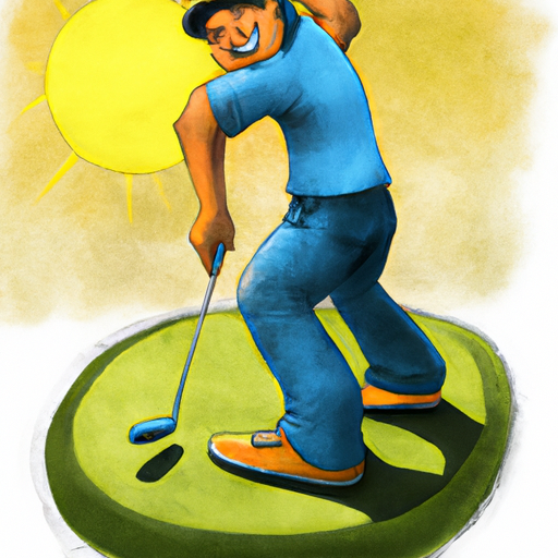 Picture of happy golfer putting on green