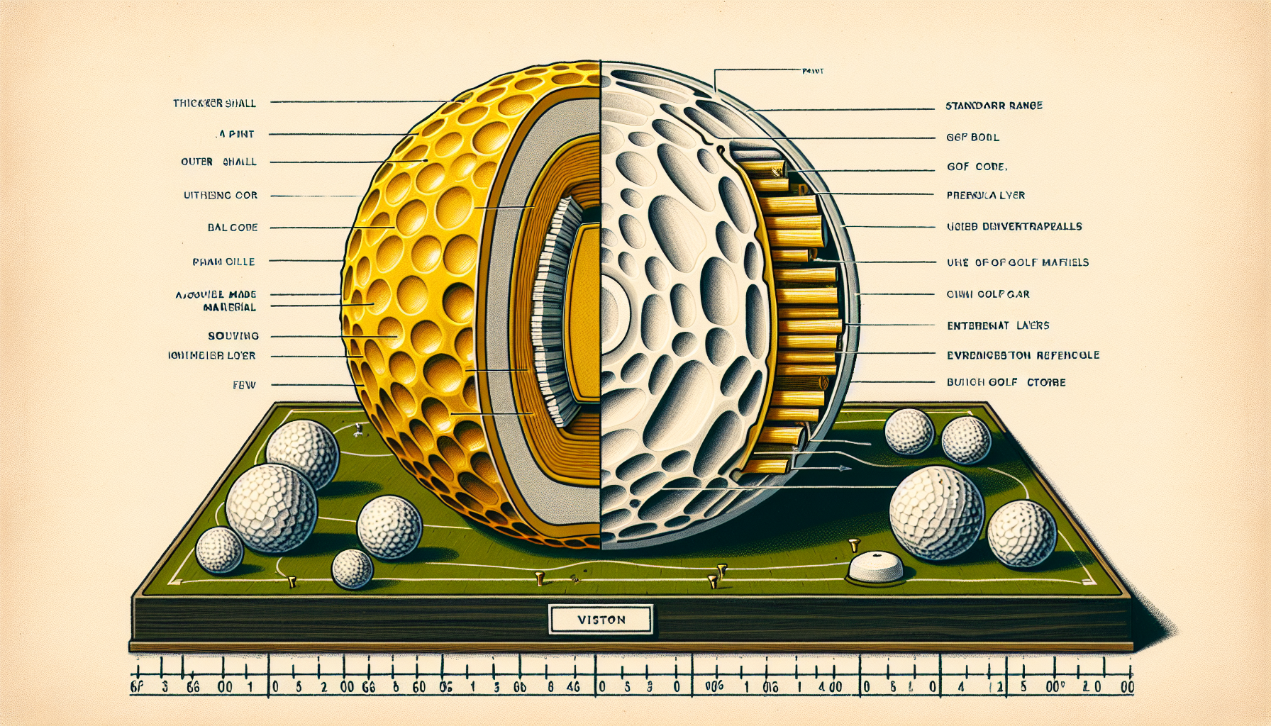 Side by side comparison of range golf balls and premium golf balls showing construction differences