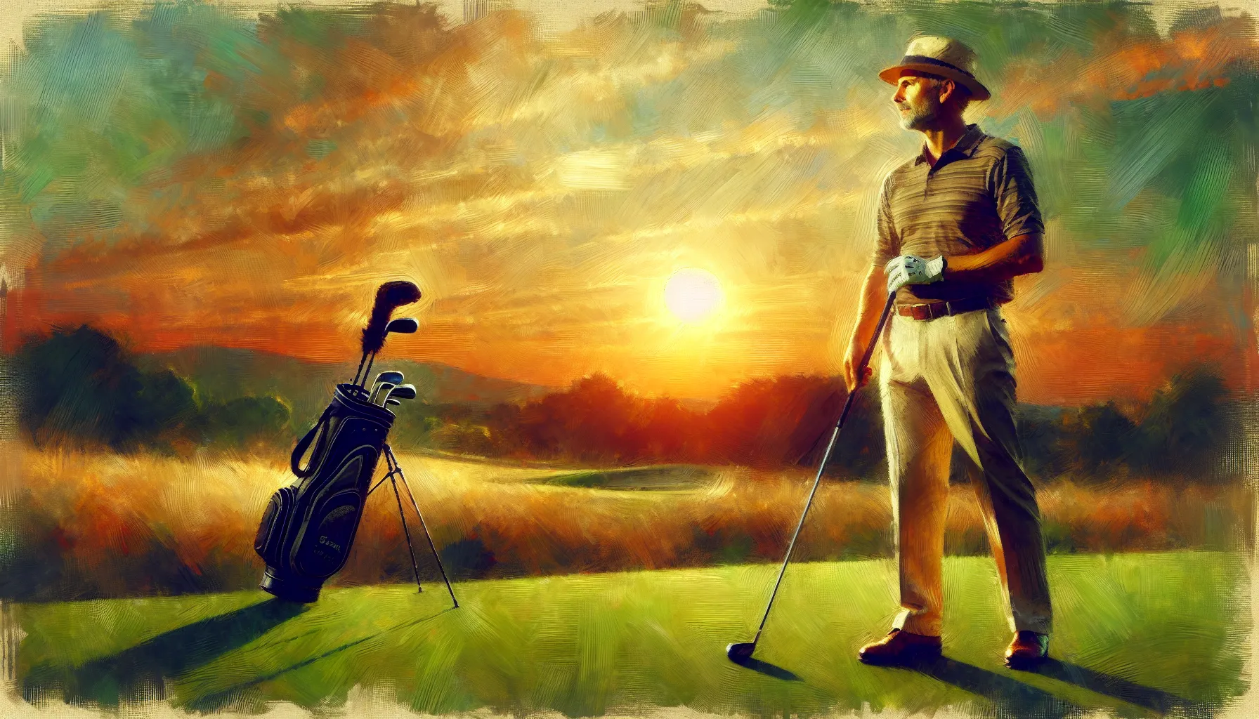 A satisfied golfer taking aim and swinging his club. A satisfied golfer taking aim and swinging his club.