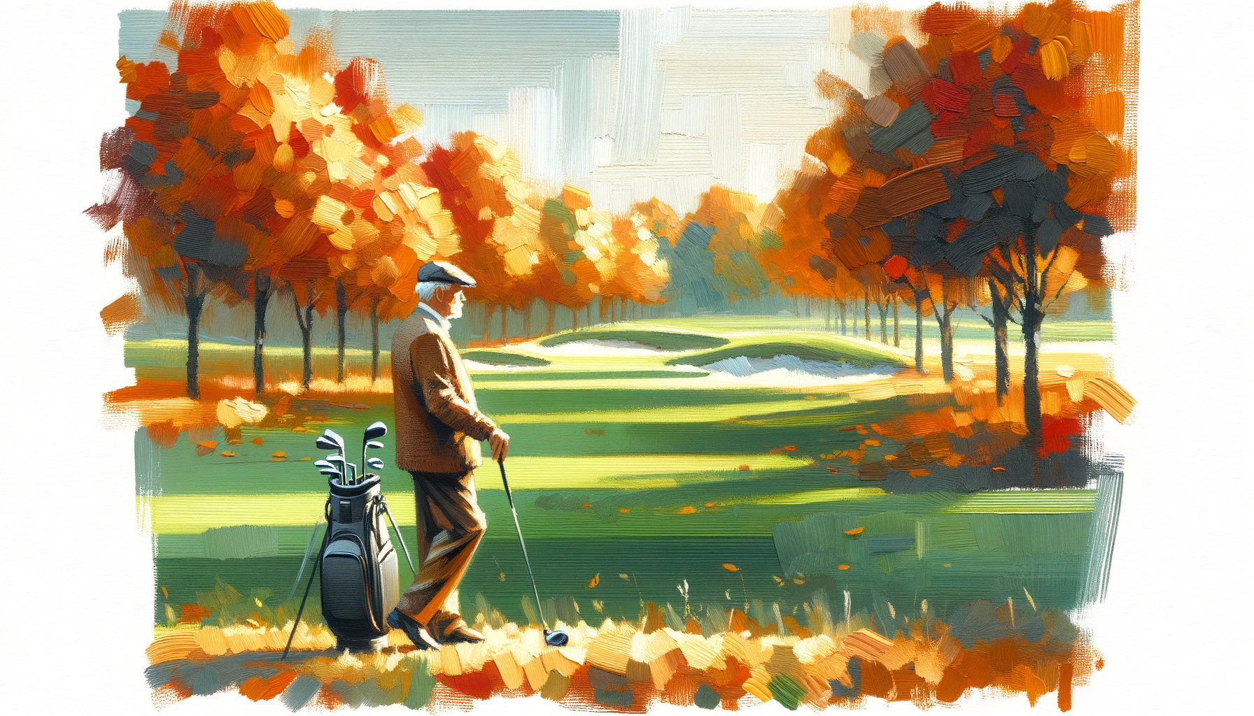 Senior golfer autumn scenery