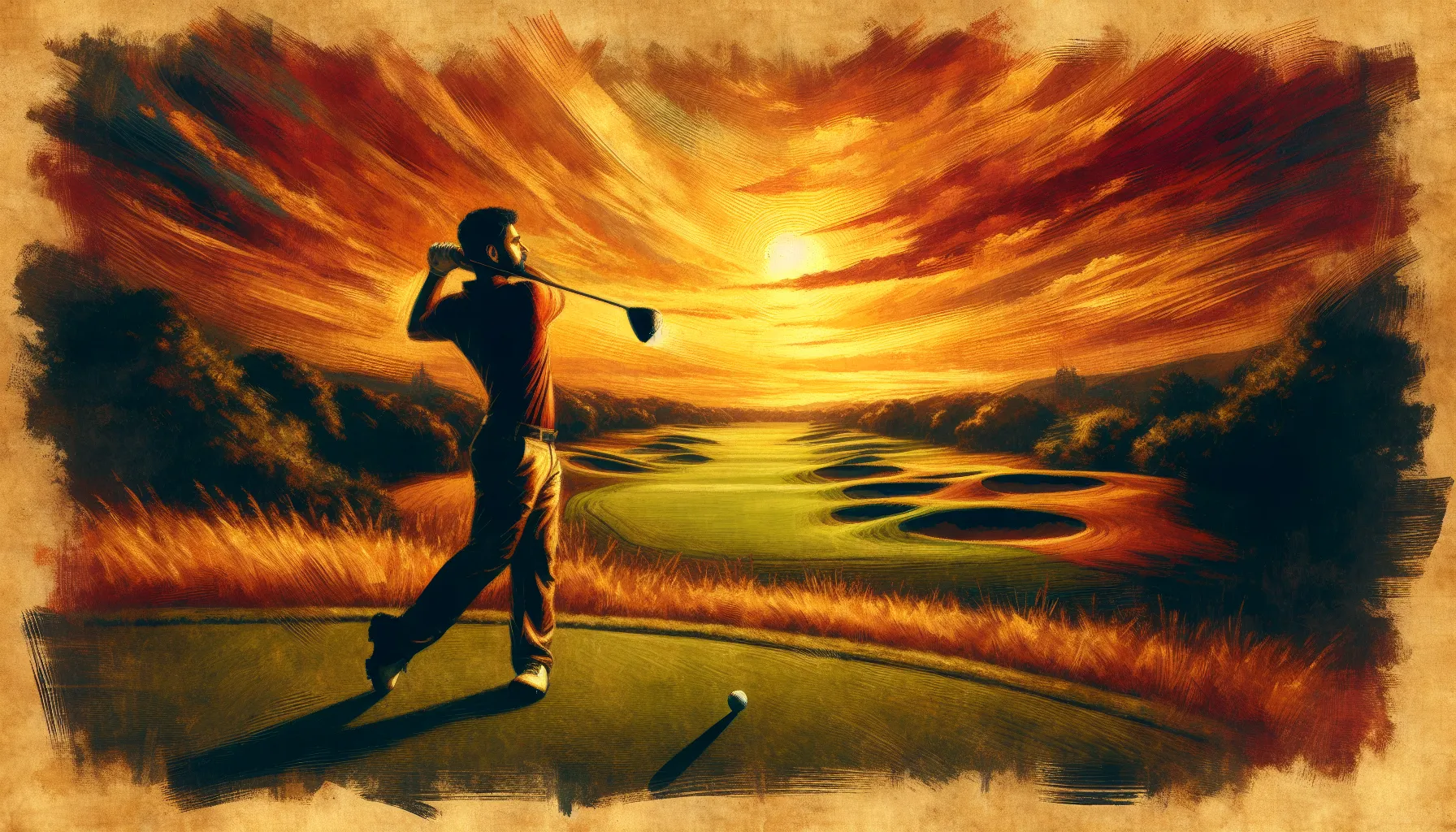 A smiling golfer taking a big swing at the tee. A smiling golfer taking a big swing at the tee.