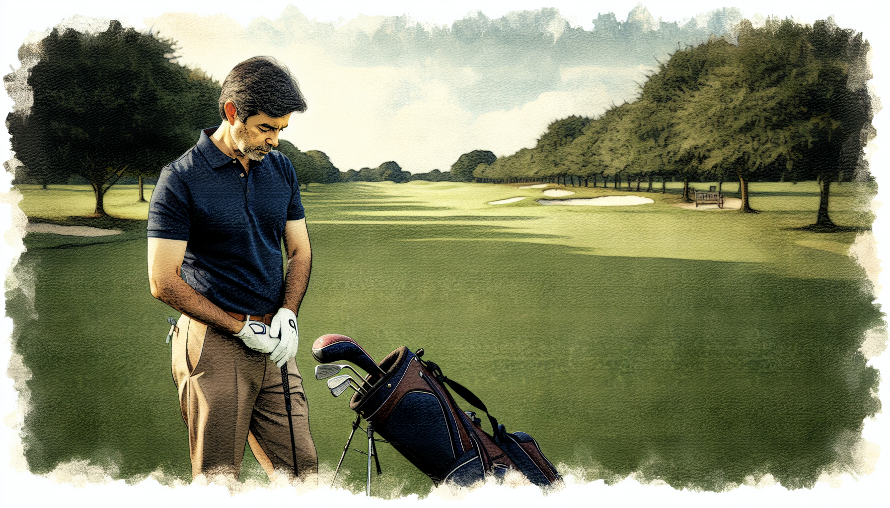 Weekend golfer practicing mental training techniques on golf course