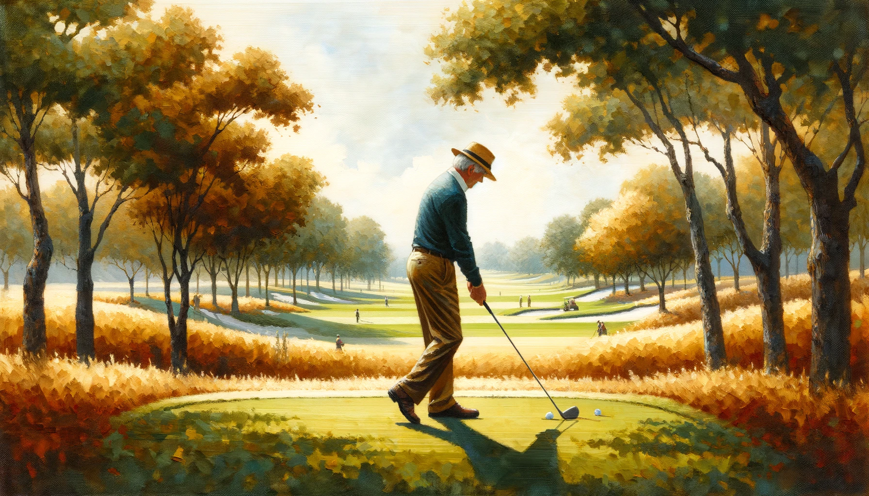 Weekend golfer warm foliage background Weekend golfer warm foliage background
