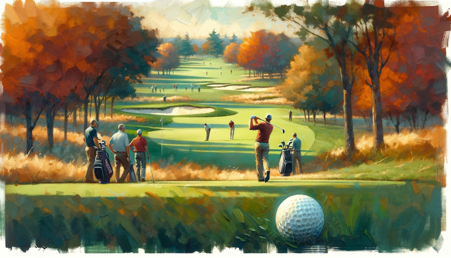 Weekend golfers serene course focus