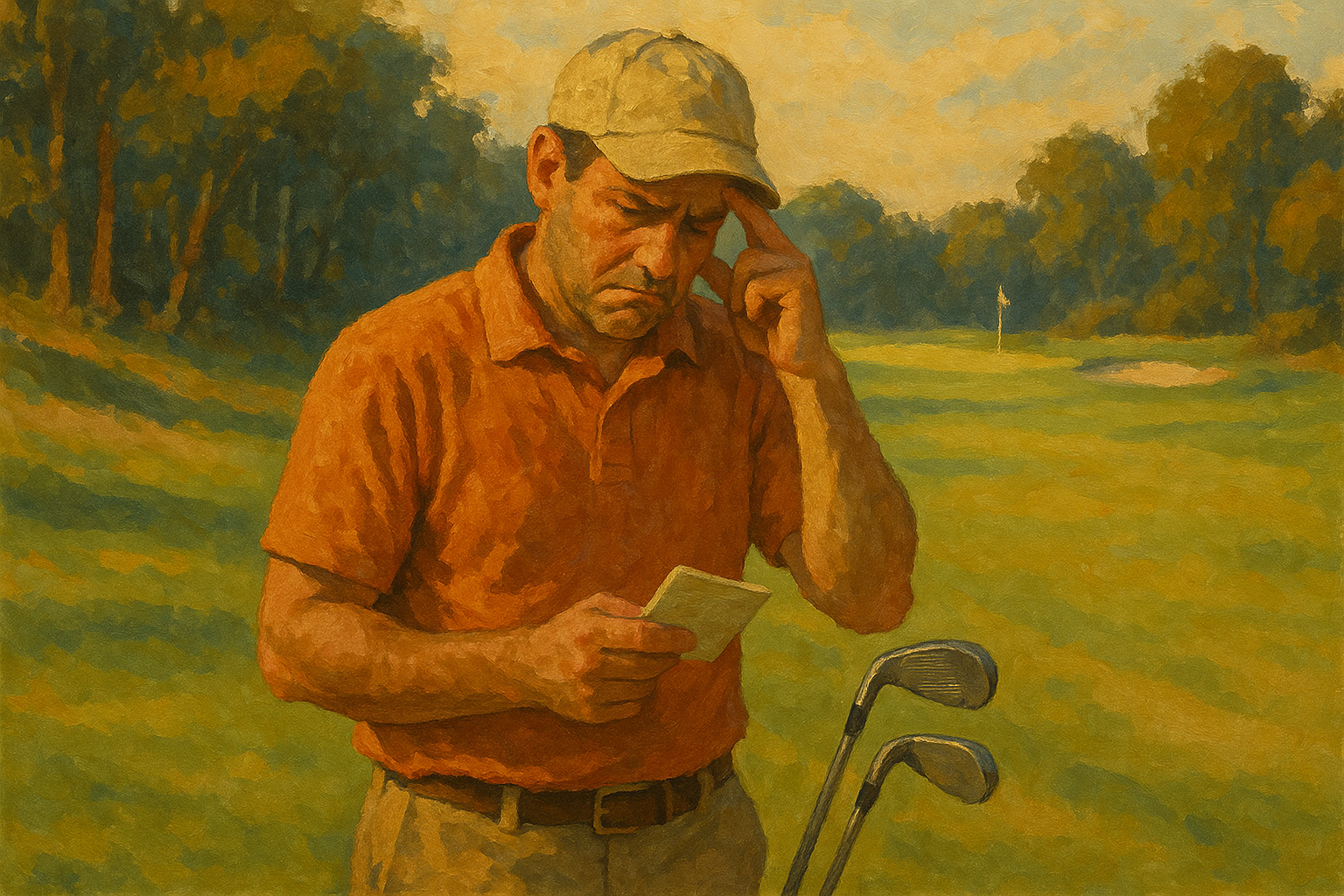 Frustrated golfer finding smart solutions on the course