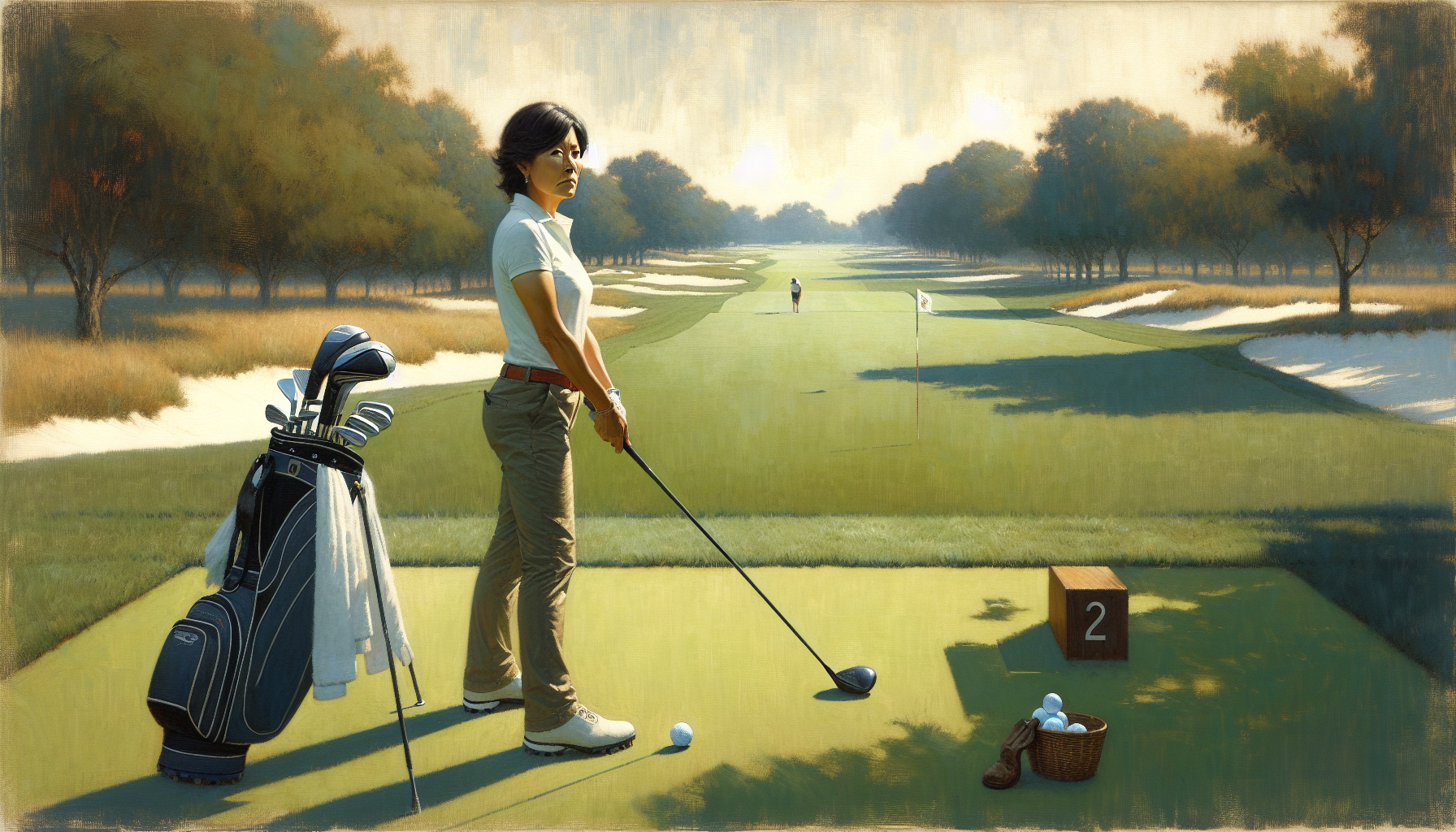 Weekend golfer going through pre-shot routine with focused concentration