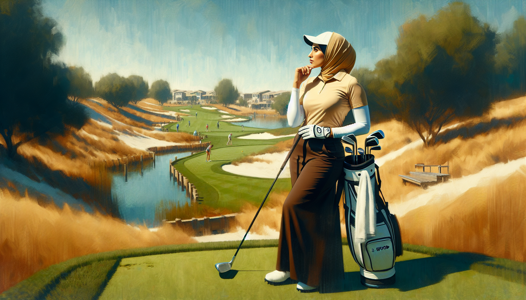 Weekend golfer planning alternative tee shot strategy with 3-wood instead of driver