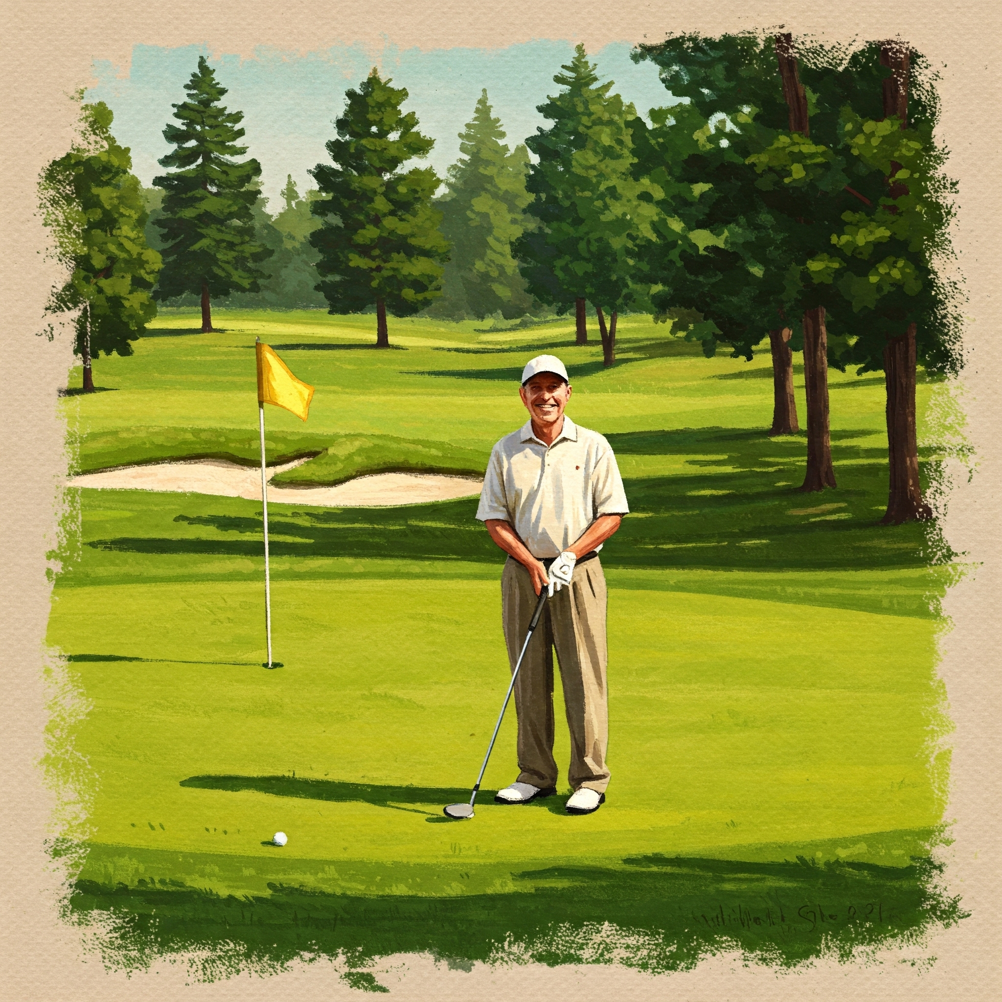 Weekend golfer having fun on the course with mental games
