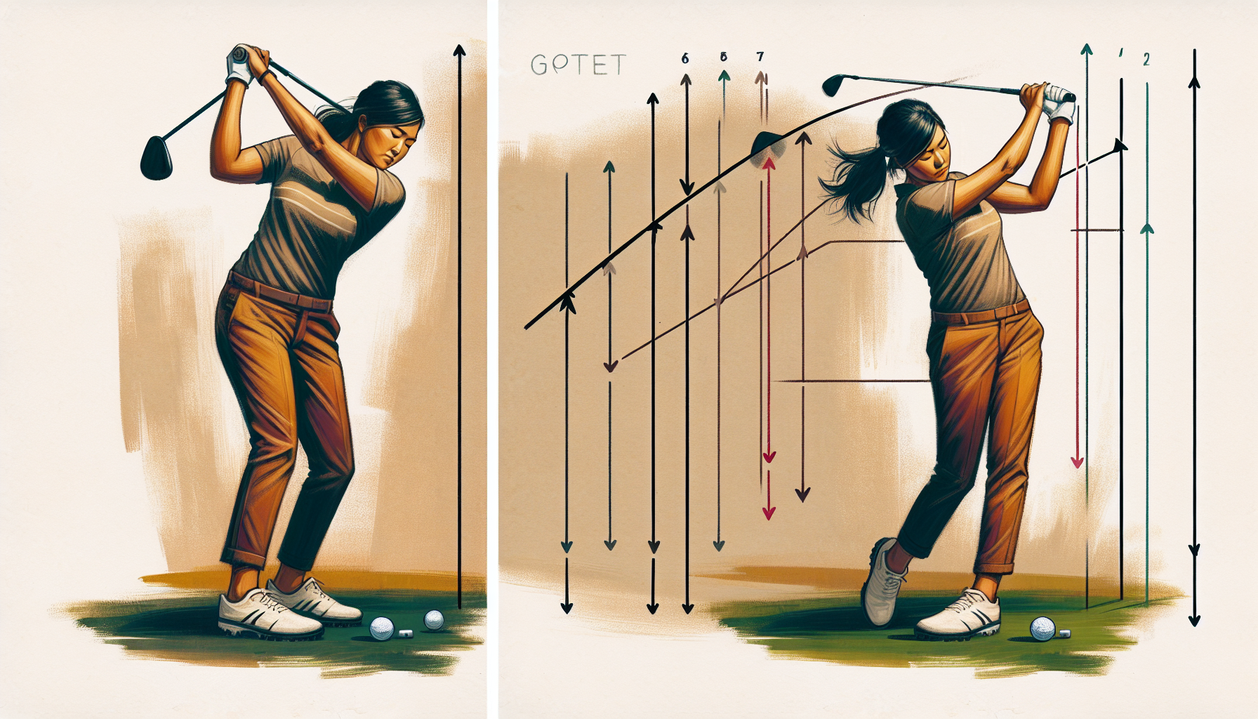 Weekend golfer demonstrating proper inside-out swing path versus over-the-top swing plane for fixing slice