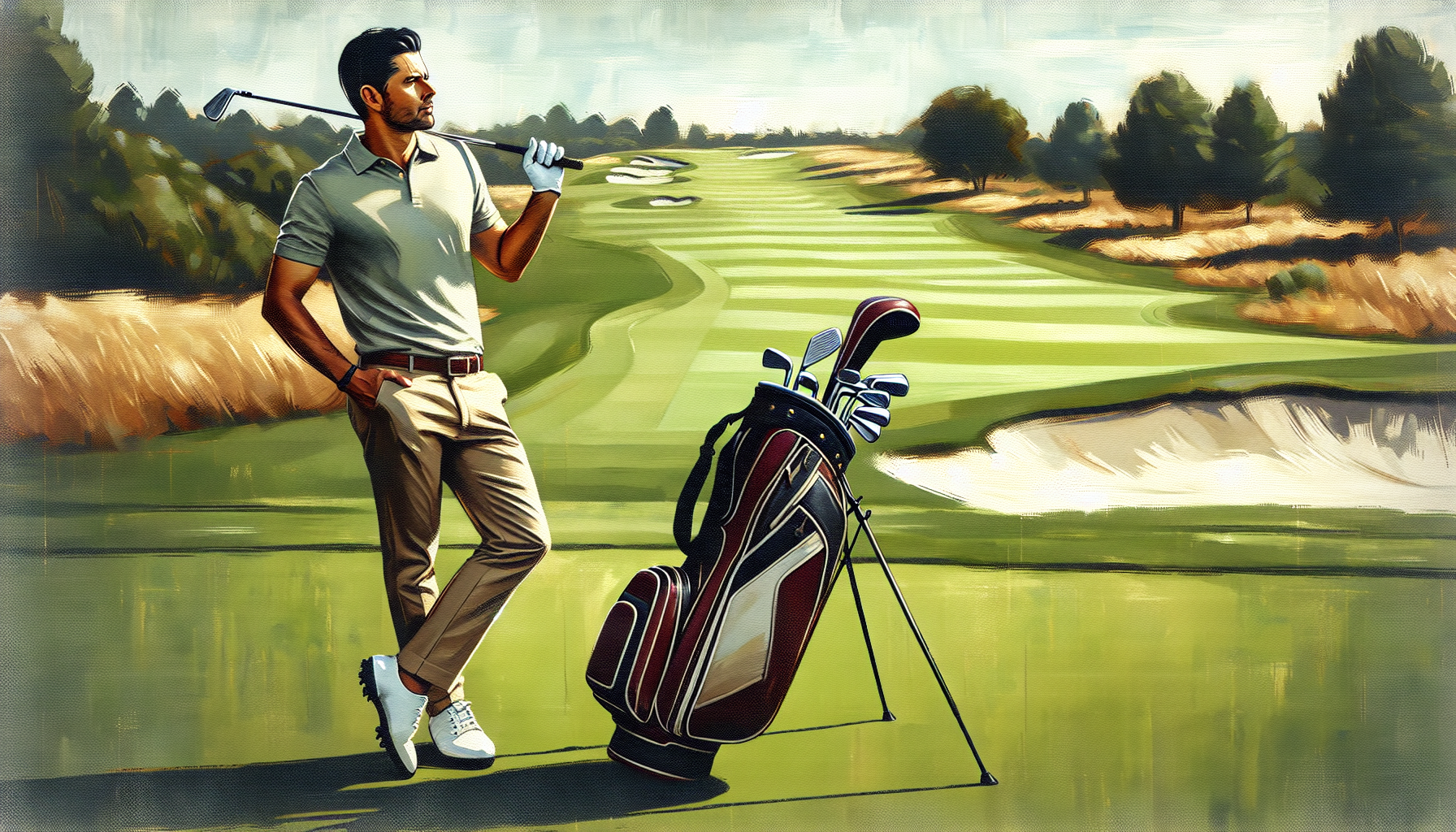 Weekend golfer making strategic decisions on the course